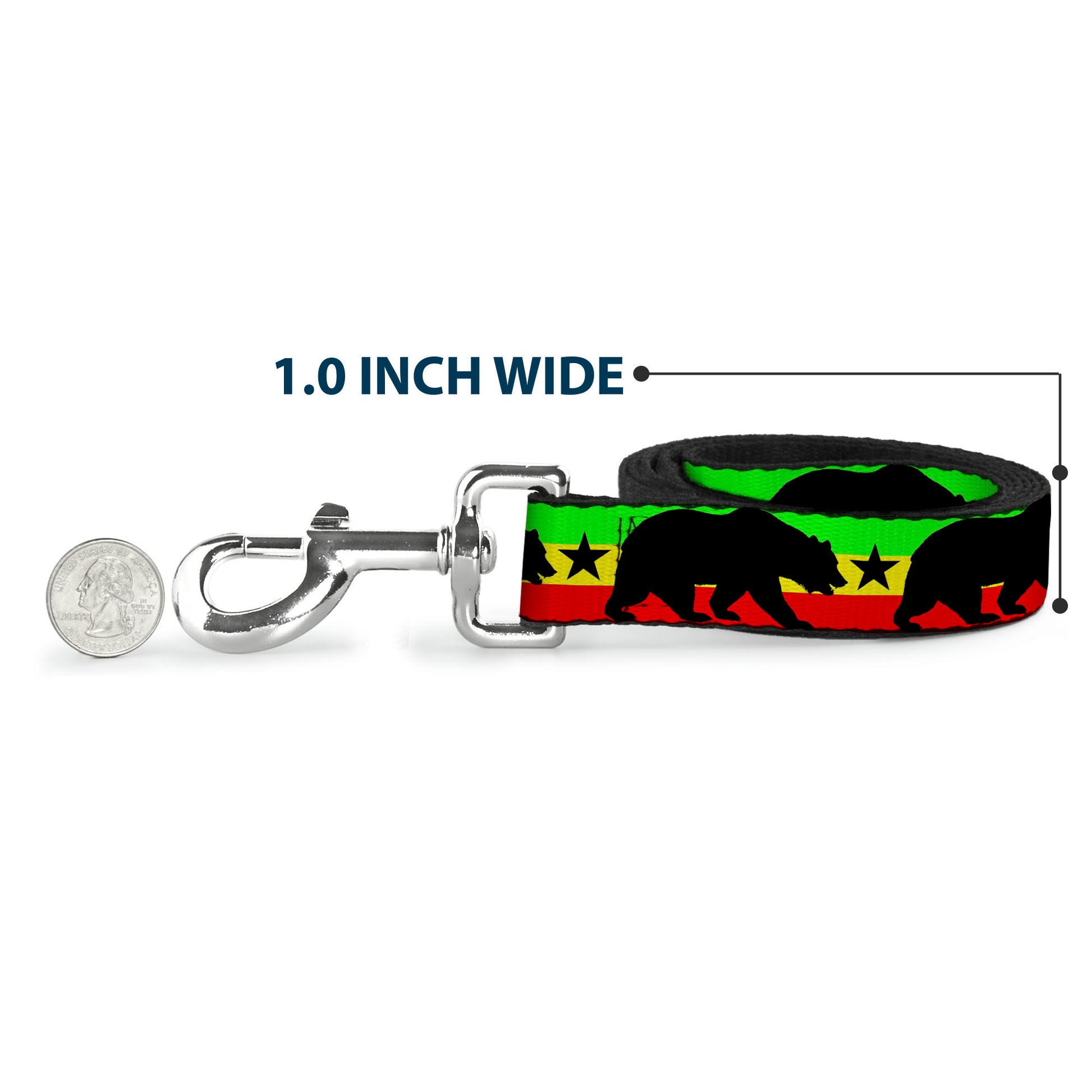 Dog Leash - Cali Bear/Star Silhouette Rasta/Black Dog Leashes Buckle-Down