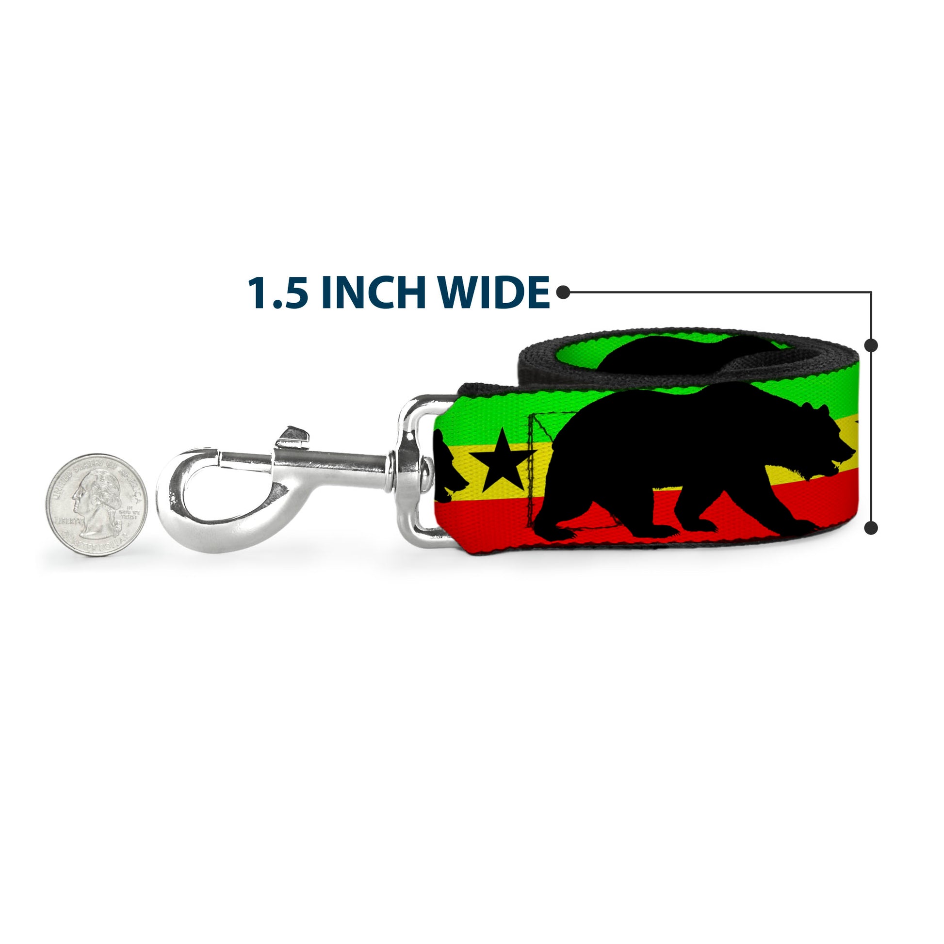 Dog Leash - Cali Bear/Star Silhouette Rasta/Black Dog Leashes Buckle-Down