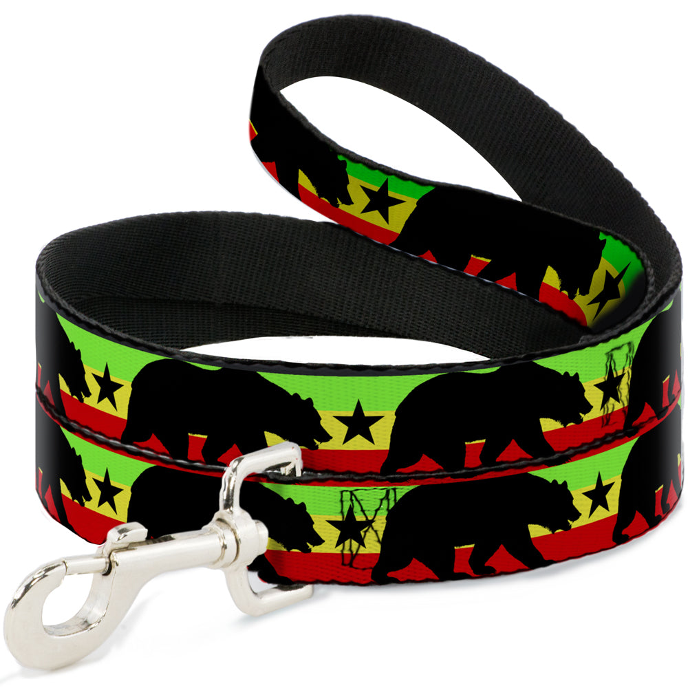 Dog Leash - Cali Bear/Star Silhouette Rasta/Black Dog Leashes Buckle-Down