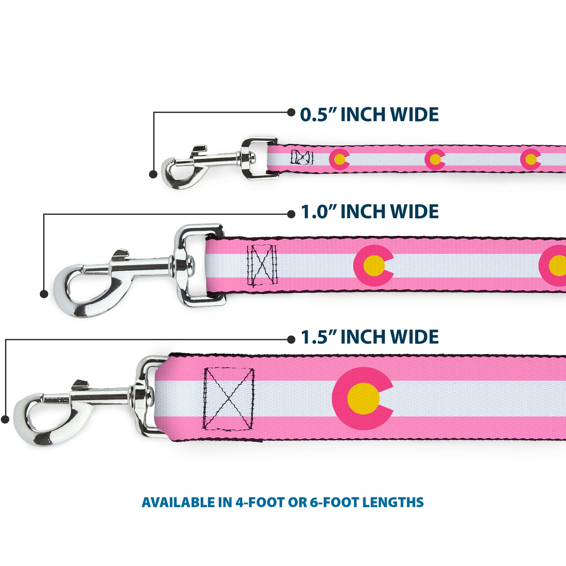 Dog Leash - Colorado Flags5 Repeat Light Pink/White/Pink/Yellow Dog Leashes Buckle-Down