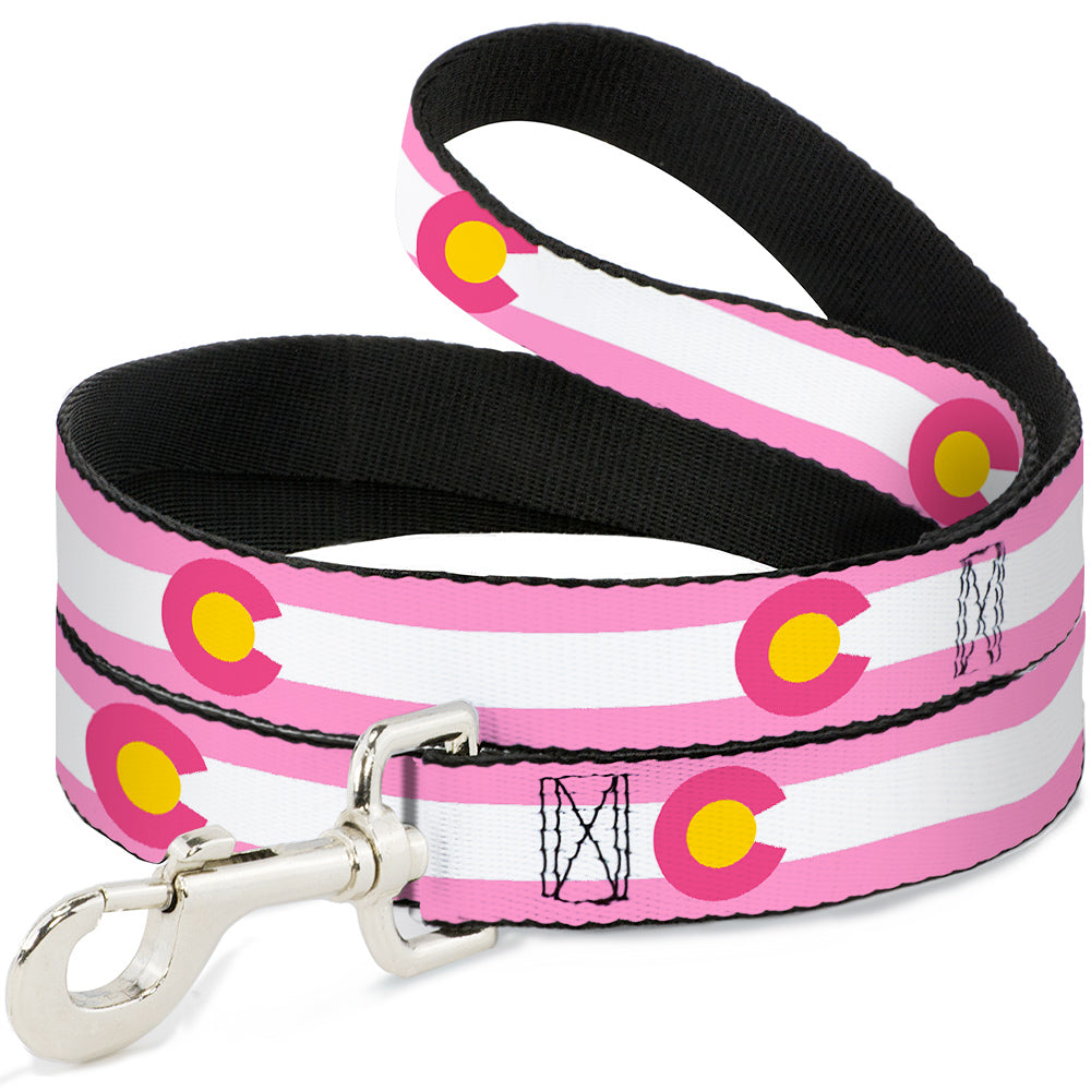Dog Leash - Colorado Flags5 Repeat Light Pink/White/Pink/Yellow Dog Leashes Buckle-Down