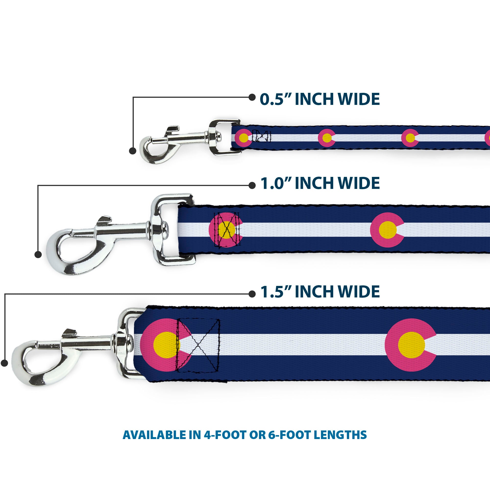 Dog Leash - Colorado Flags6 Repeat Blue/White/Pink/Yellow Dog Leashes Buckle-Down