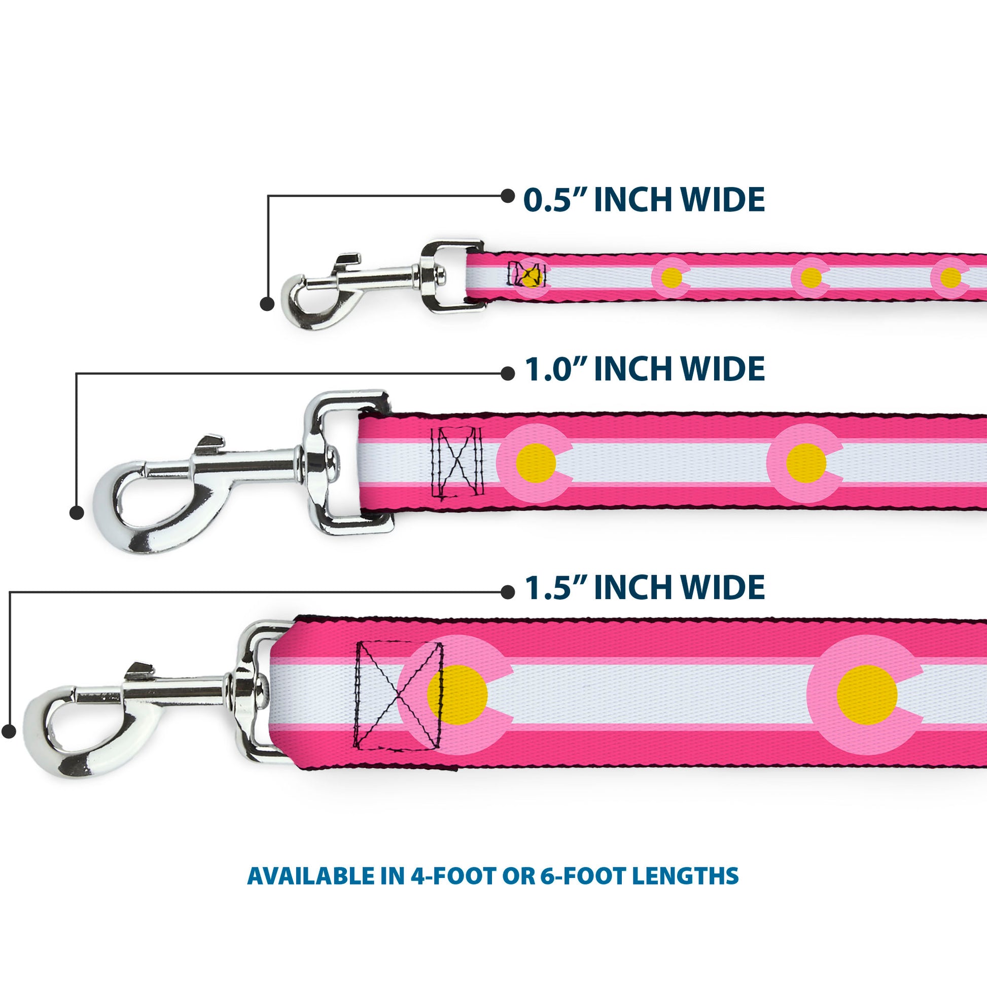 Dog Leash - Colorado Flags7 Repeat Pinks/White/Light Pink/Yellow Dog Leashes Buckle-Down