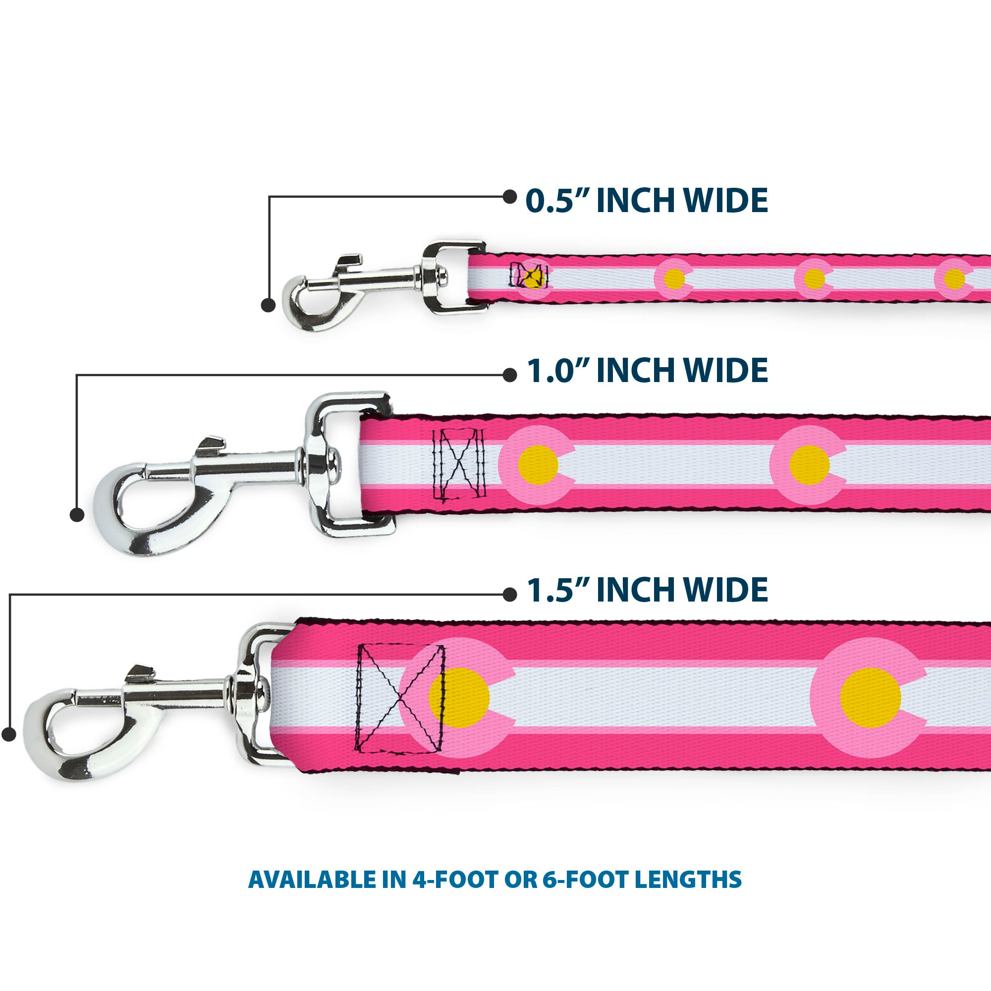 Dog Leash - Colorado Flags7 Repeat Pinks/White/Light Pink/Yellow Dog Leashes Buckle-Down