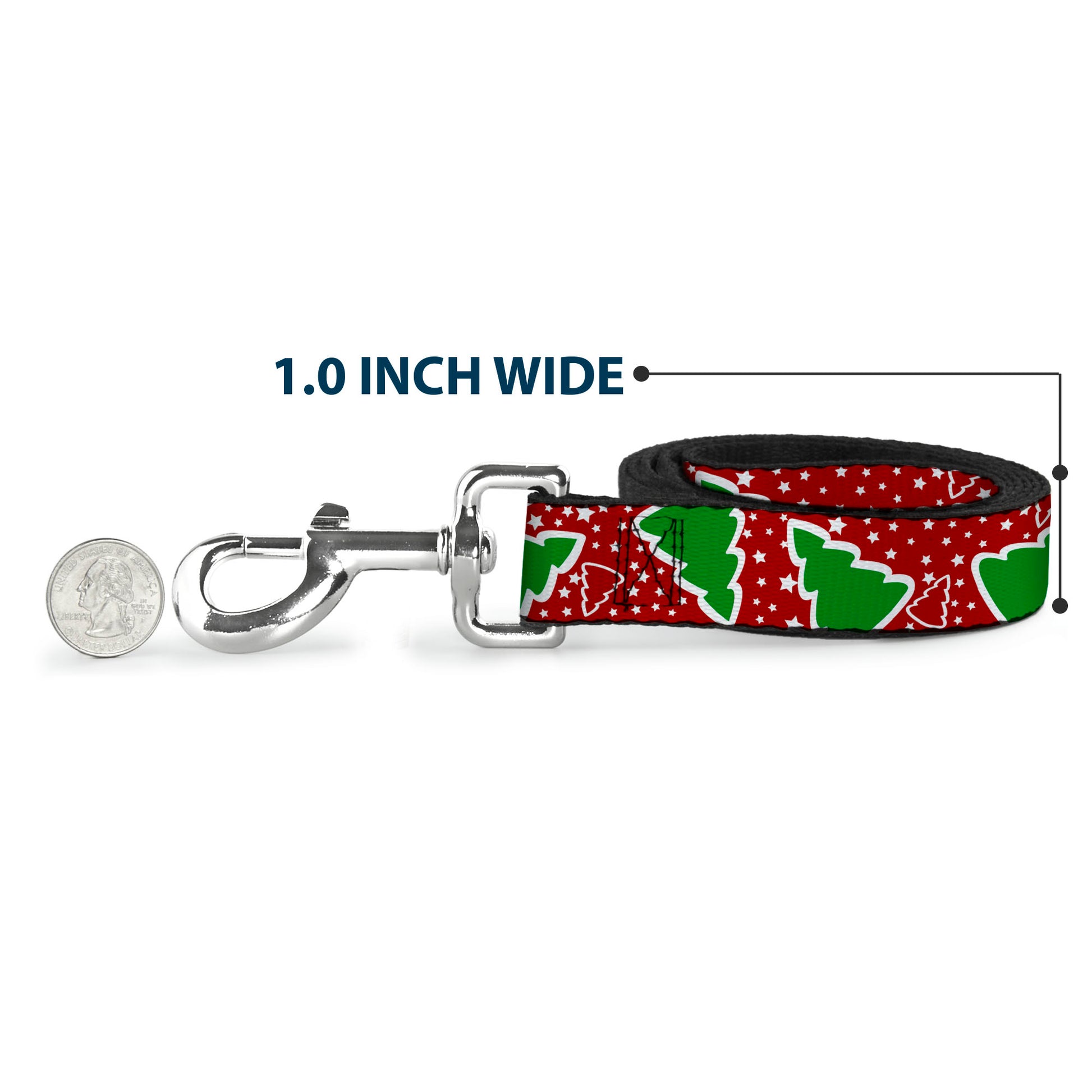 Dog Leash - Christmas Trees/Stars Red/White/Green Dog Leashes Buckle-Down