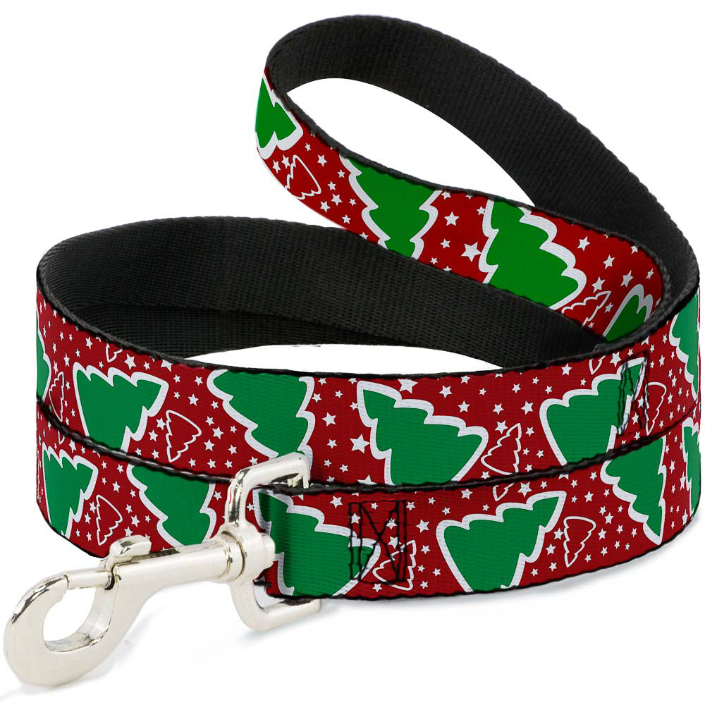 Dog Leash - Christmas Trees/Stars Red/White/Green Dog Leashes Buckle-Down