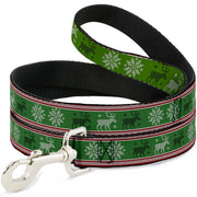 Dog Leash - Christmas Stitch Moose/Snowflakes Red/Green Dog Leashes Buckle-Down