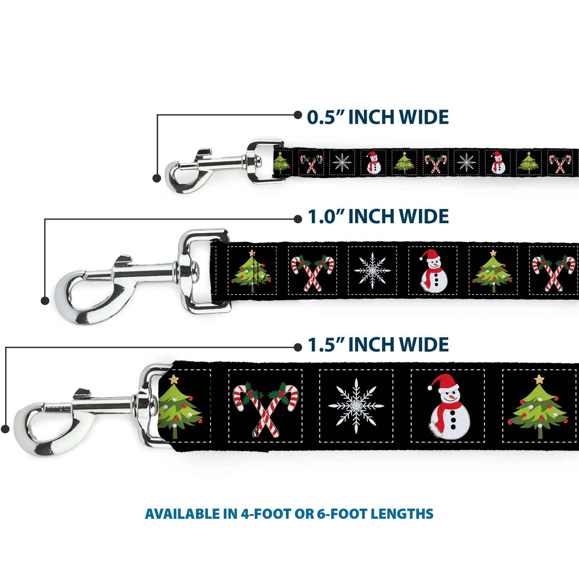 Dog Leash - Christmas Blocks Black/White/Multi Color Dog Leashes Buckle-Down