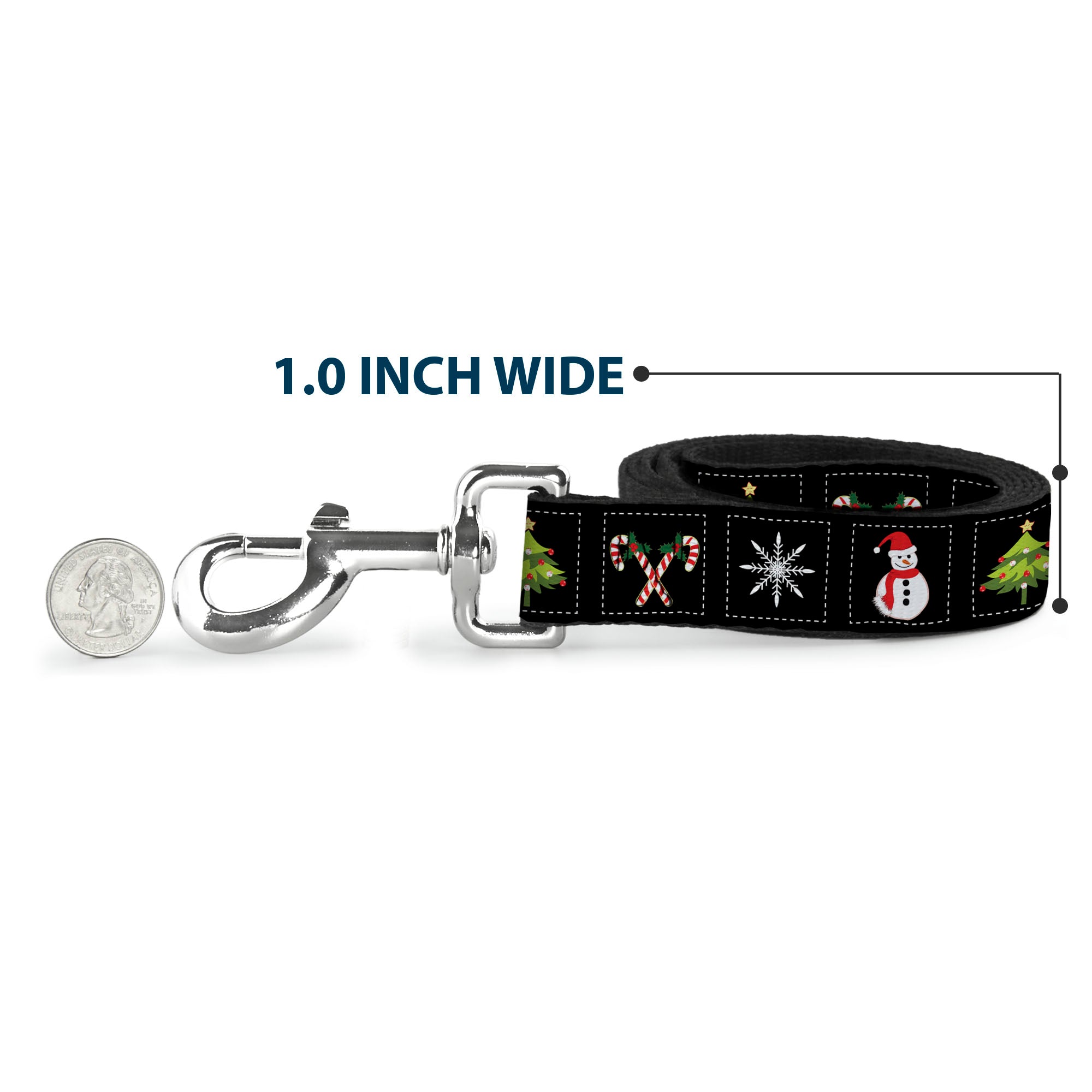 Dog Leash - Christmas Blocks Black/White/Multi Color Dog Leashes Buckle-Down