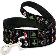 Dog Leash - Christmas Blocks Black/White/Multi Color Dog Leashes Buckle-Down