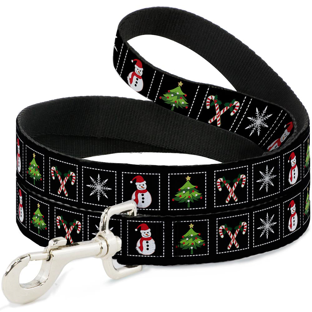 Dog Leash - Christmas Blocks Black/White/Multi Color Dog Leashes Buckle-Down