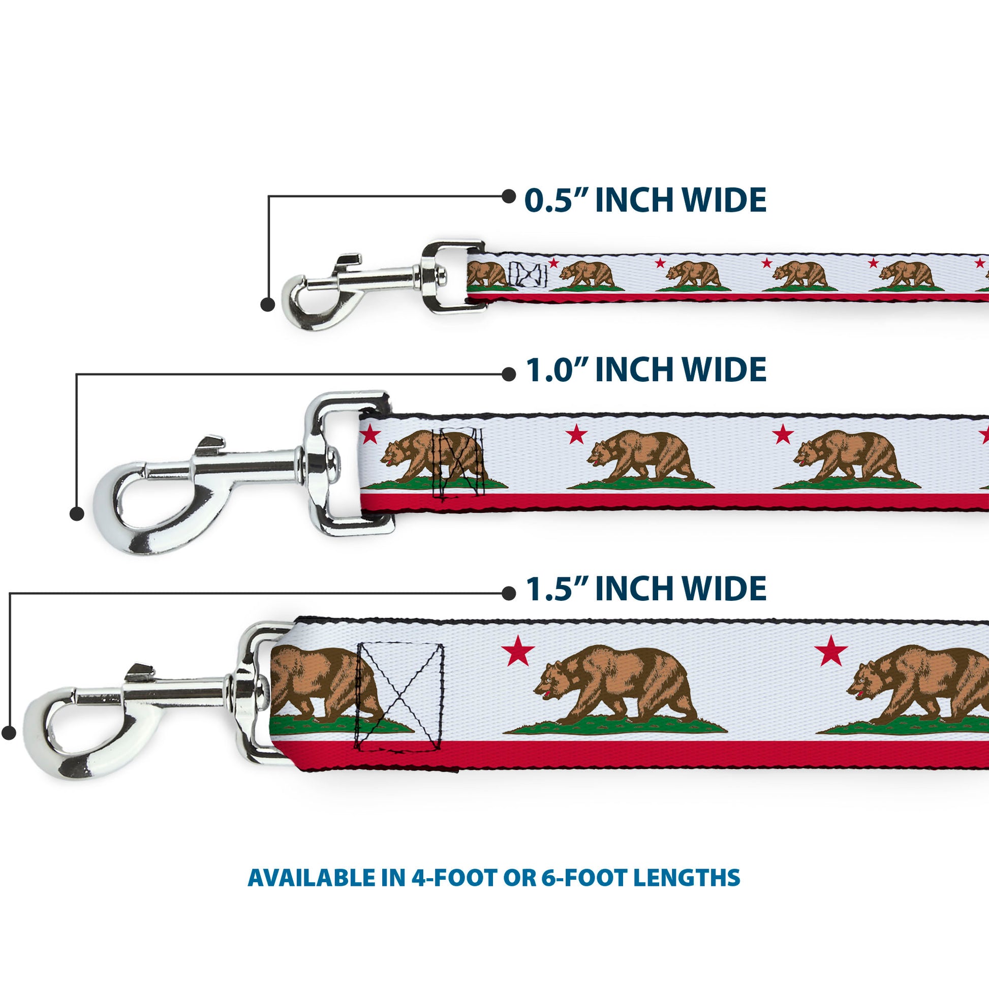 Dog Leash - California Flag White w/Stripe Dog Leashes Buckle-Down