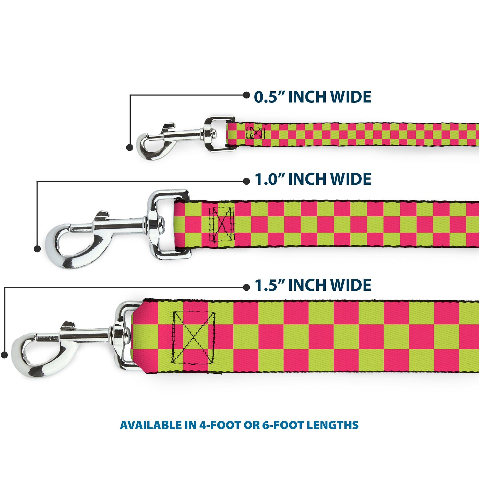 Dog Leash - Checker Fluoresecent Pink/Yellow Dog Leashes Buckle-Down