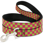 Dog Leash - Checker Fluoresecent Pink/Yellow Dog Leashes Buckle-Down