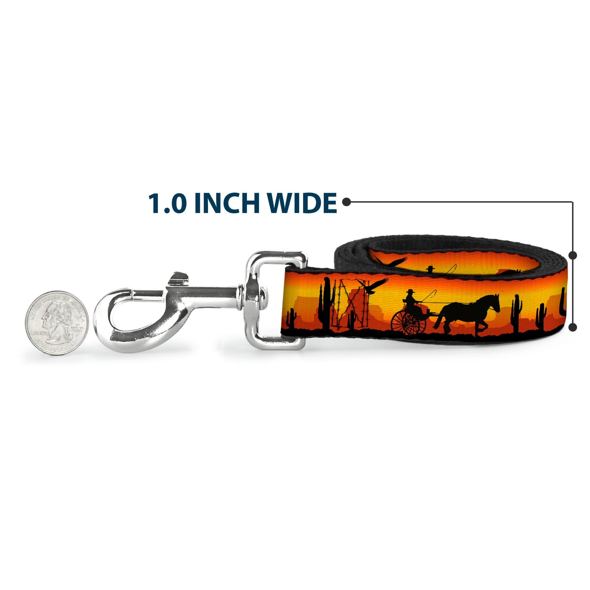 Dog Leash - Cowboy Silhouette/Western Landscape Reds/Black Dog Leashes Buckle-Down
