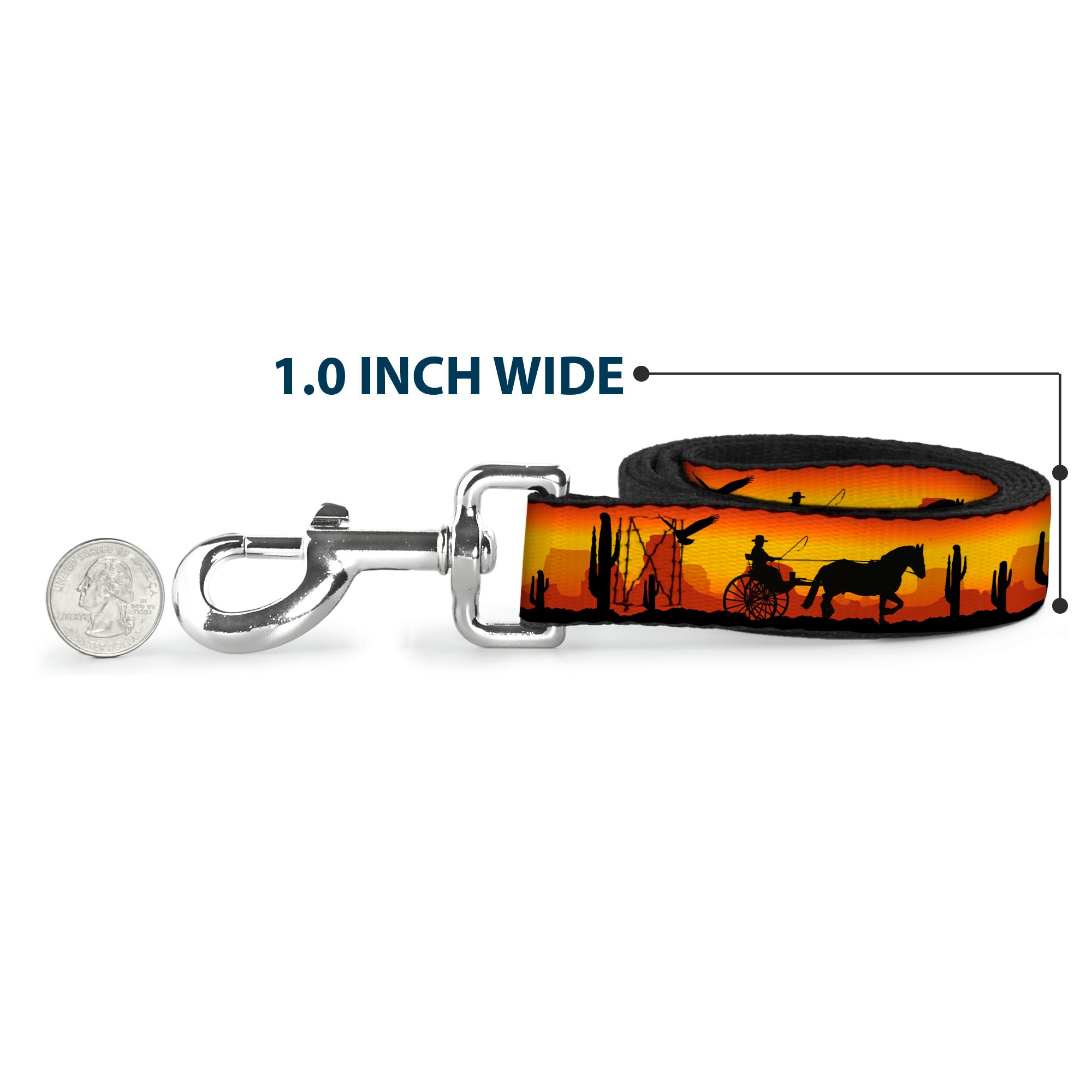 Dog Leash - Cowboy Silhouette/Western Landscape Reds/Black Dog Leashes Buckle-Down