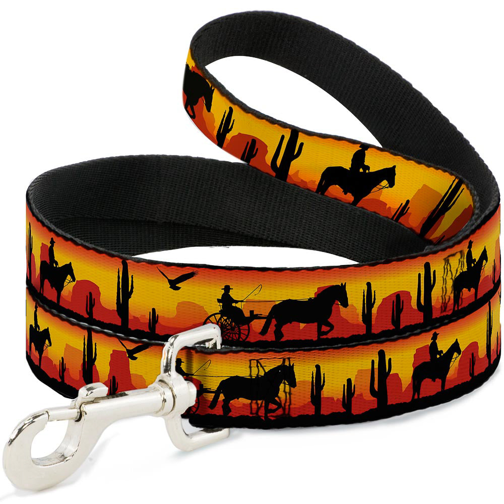 Dog Leash - Cowboy Silhouette/Western Landscape Reds/Black Dog Leashes Buckle-Down