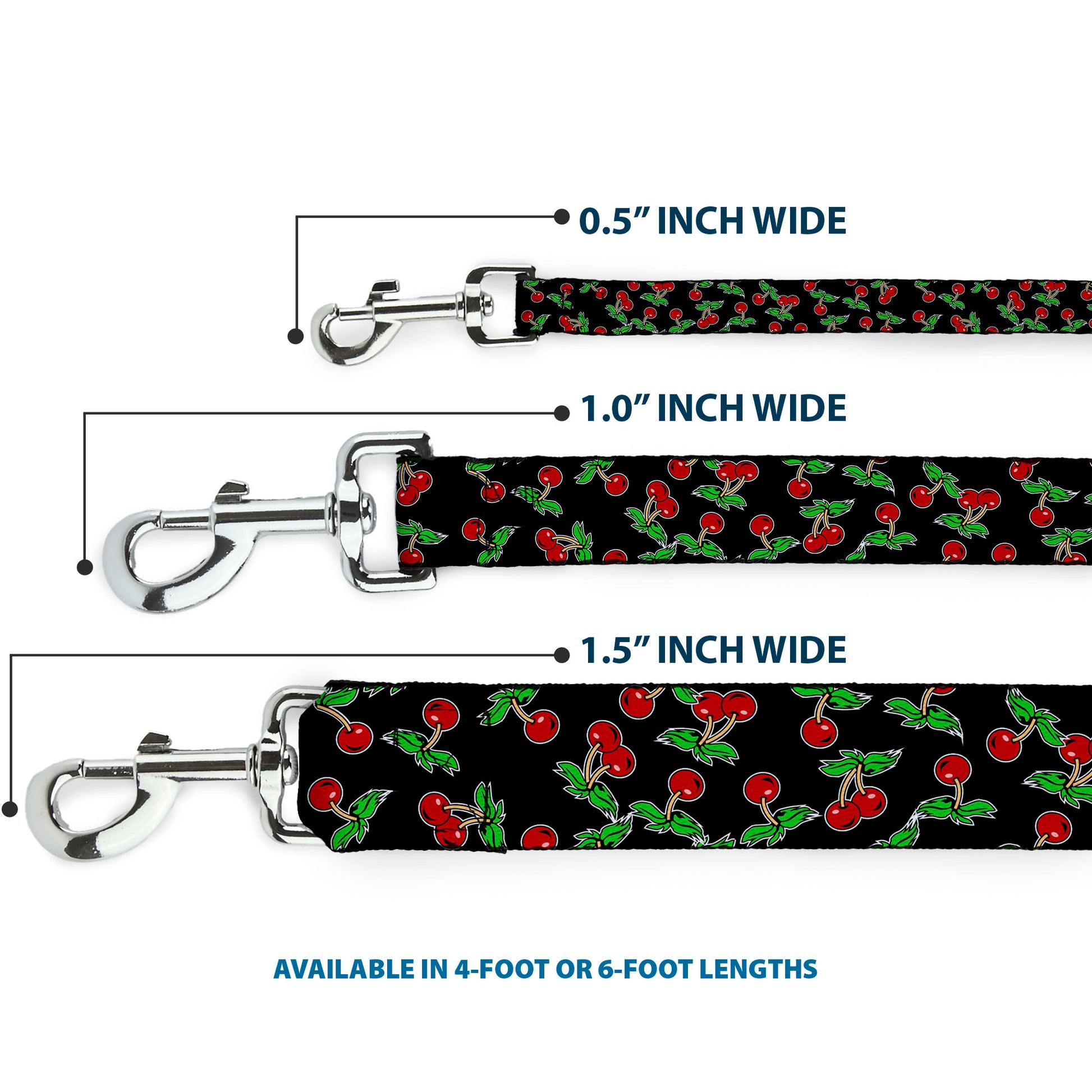 Dog Leash - Cherries Scattered Black Dog Leashes Buckle-Down