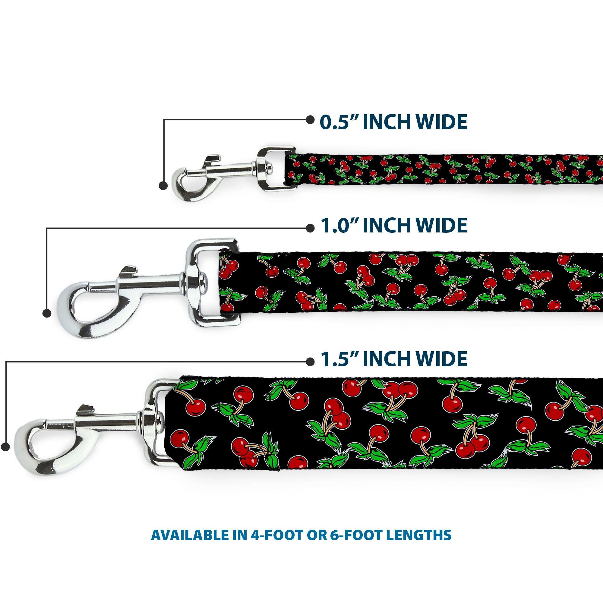 Dog Leash - Cherries Scattered Black Dog Leashes Buckle-Down