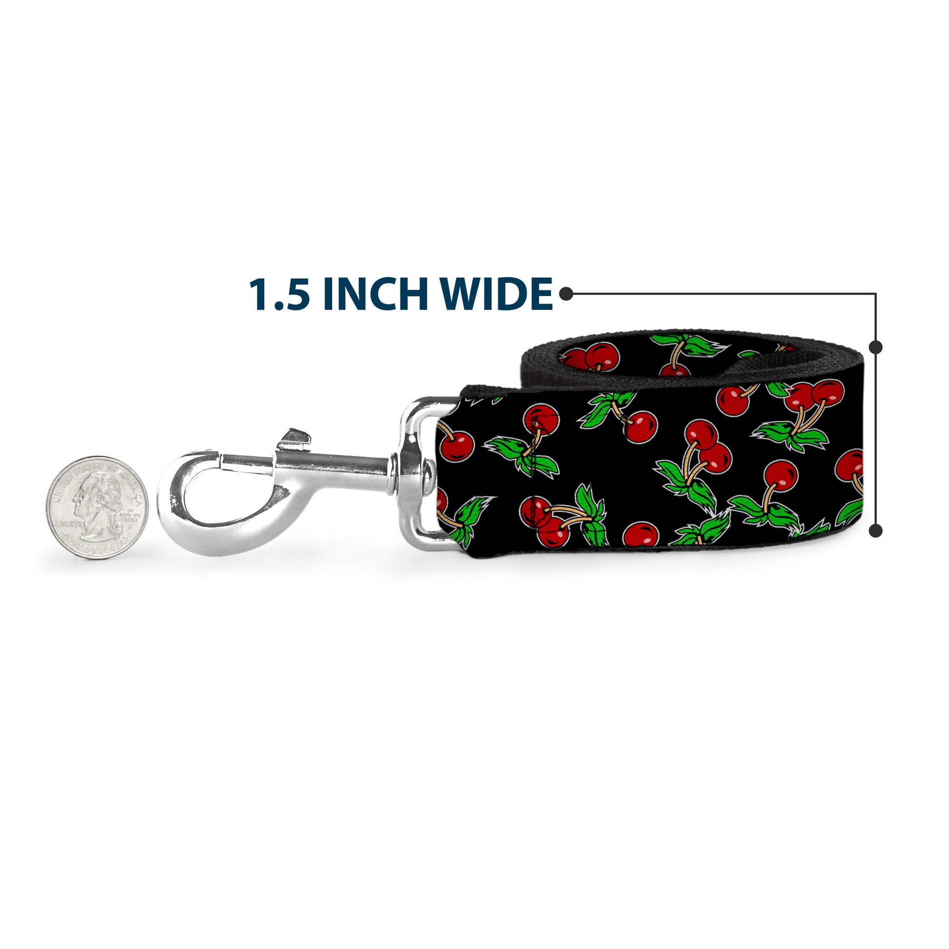 Dog Leash - Cherries Scattered Black Dog Leashes Buckle-Down