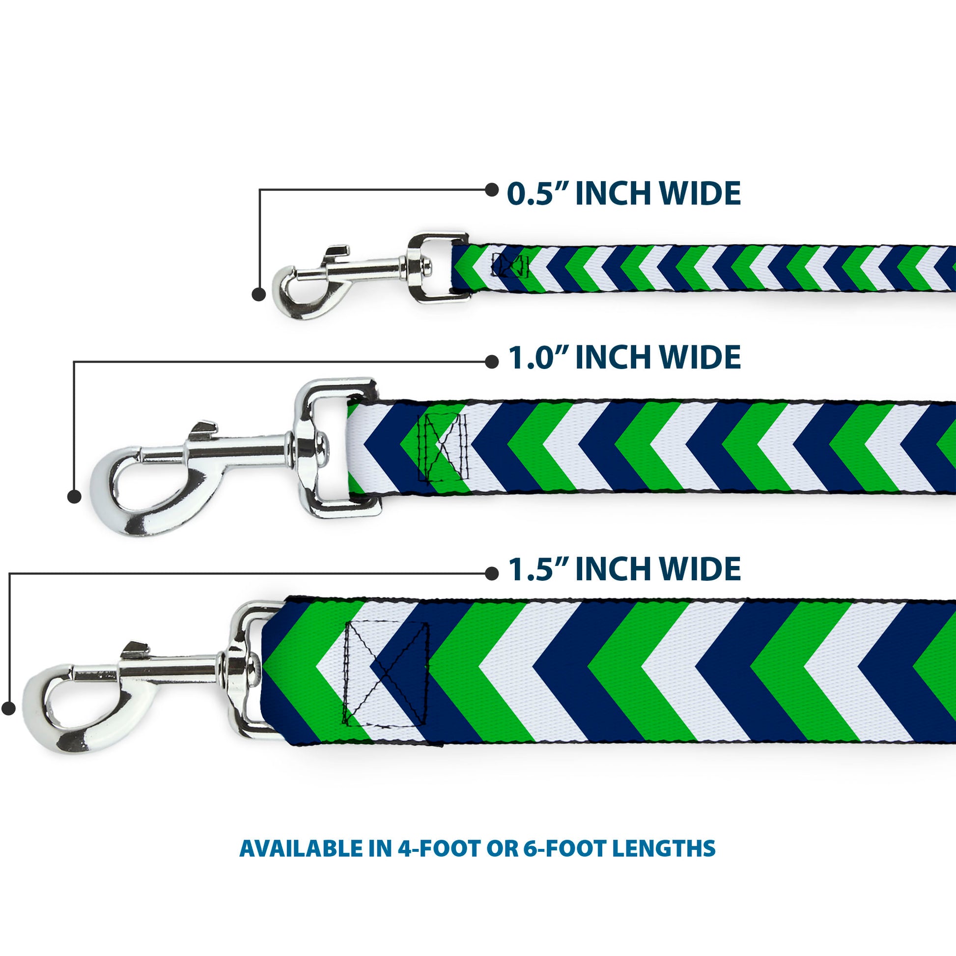 Dog Leash - Chevron White/Bright Green/Navy Dog Leashes Buckle-Down