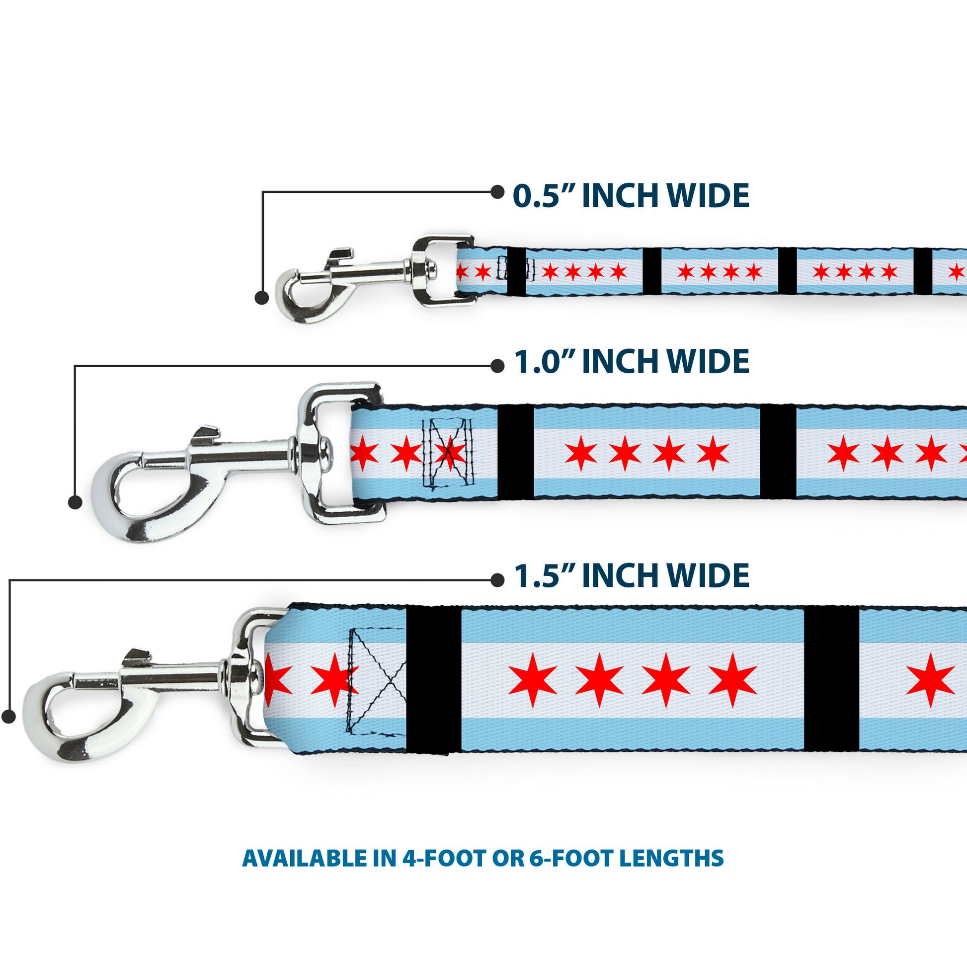 Dog Leash - Chicago Flags/Black Dog Leashes Buckle-Down