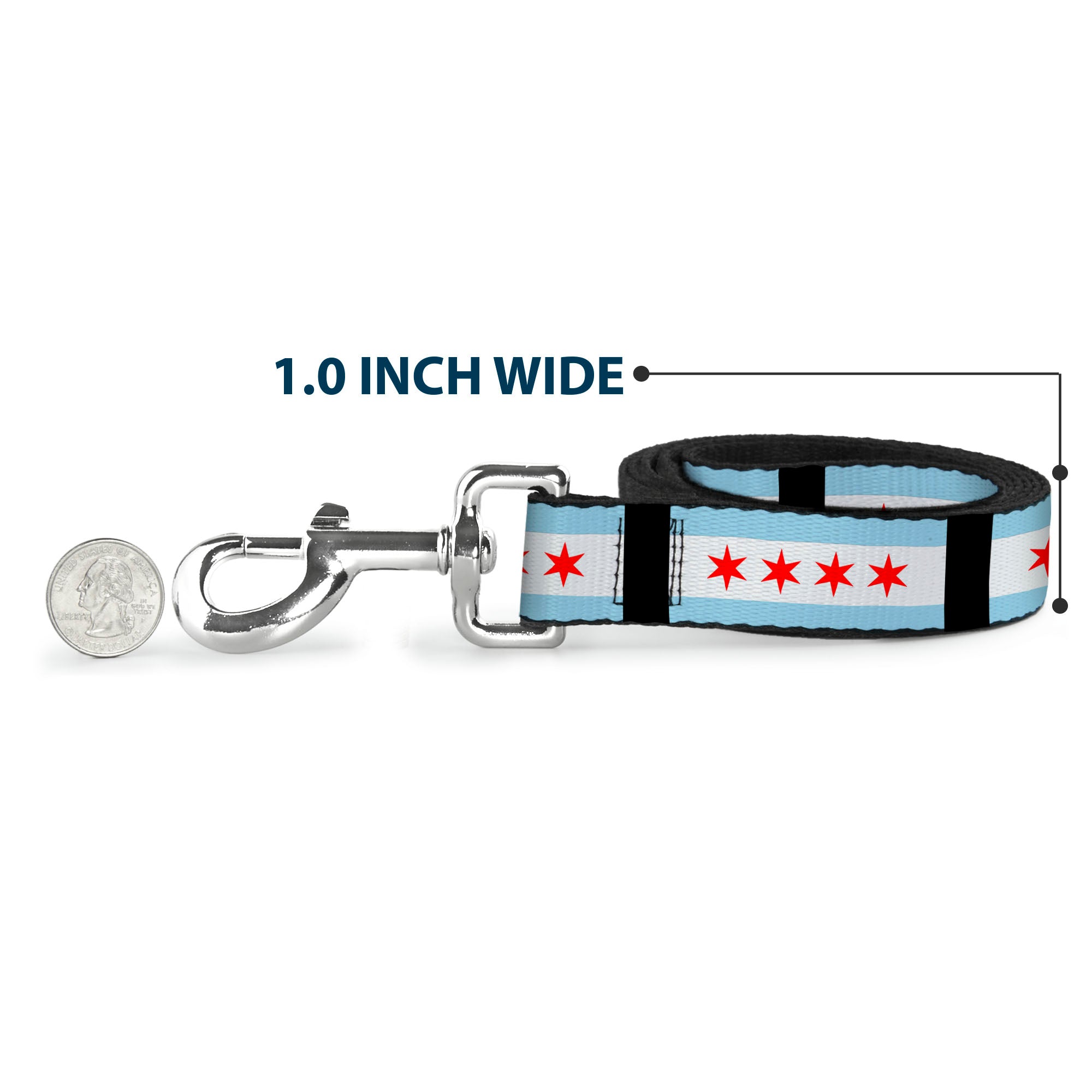 Dog Leash - Chicago Flags/Black Dog Leashes Buckle-Down