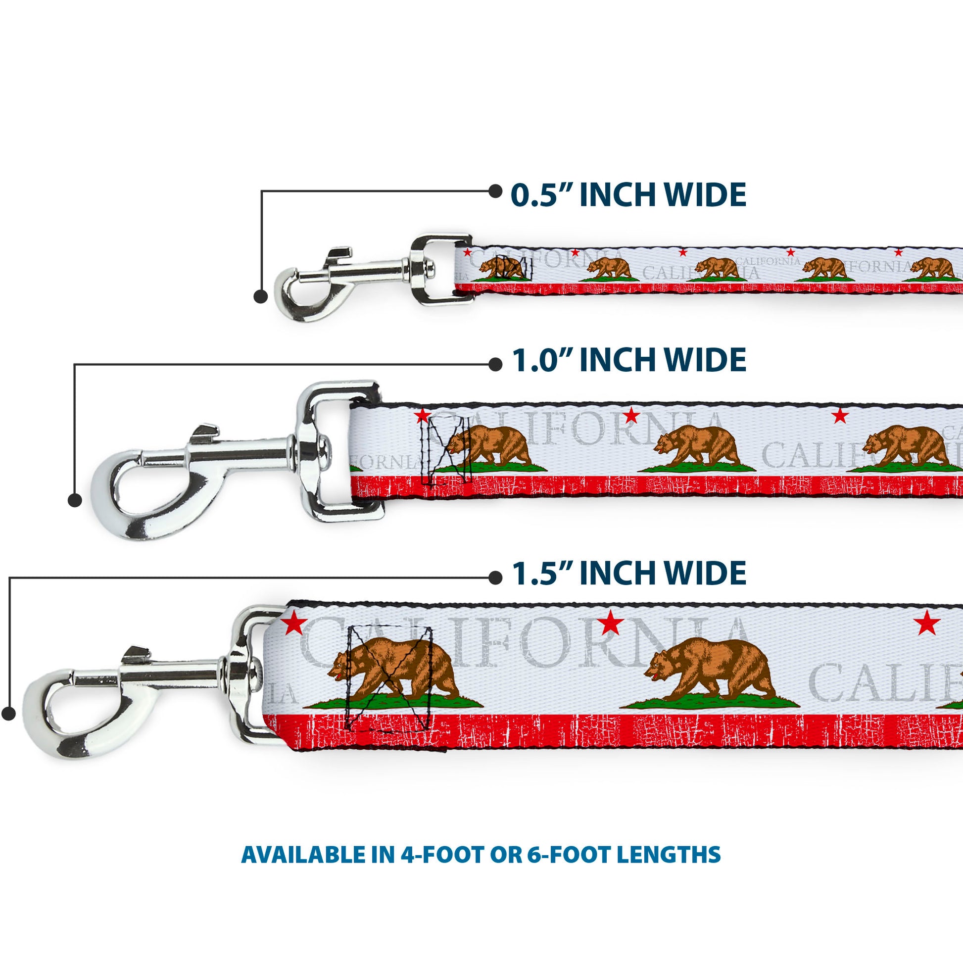 Dog Leash - CALIFORNIA Bear/Star/Crackle Stripe White/Gray/Red Dog Leashes Buckle-Down