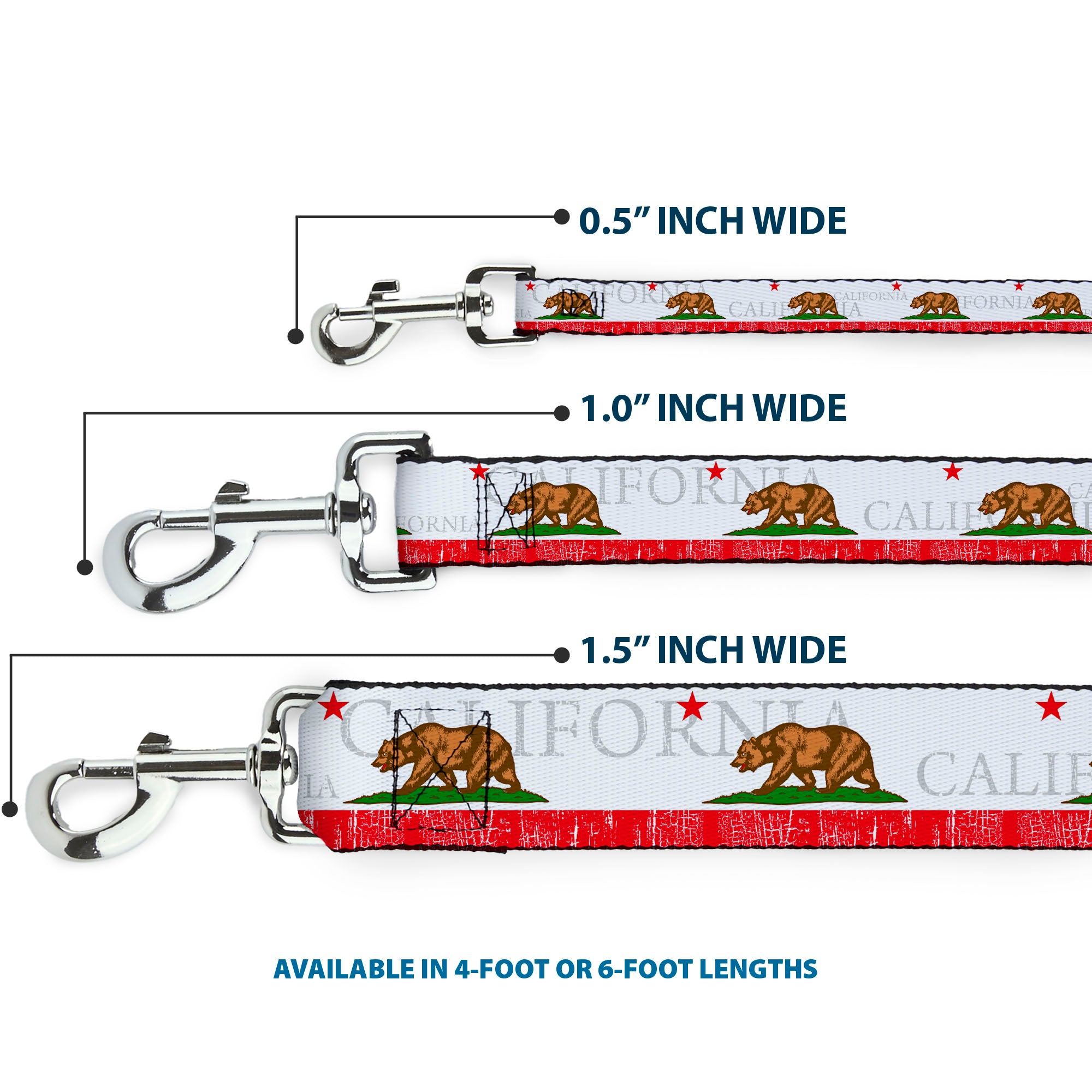 Dog Leash - CALIFORNIA Bear/Star/Crackle Stripe White/Gray/Red Dog Leashes Buckle-Down