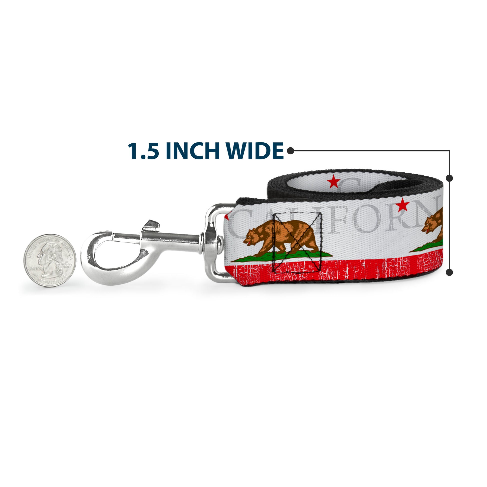 Dog Leash - CALIFORNIA Bear/Star/Crackle Stripe White/Gray/Red Dog Leashes Buckle-Down