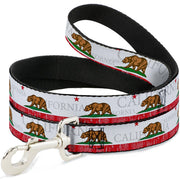 Dog Leash - CALIFORNIA Bear/Star/Crackle Stripe White/Gray/Red Dog Leashes Buckle-Down