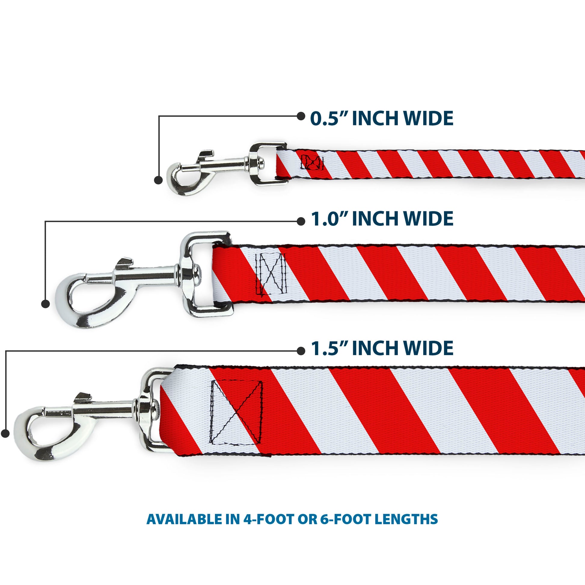 Dog Leash - Candy Cane2 Stripe White/Red Dog Leashes Buckle-Down