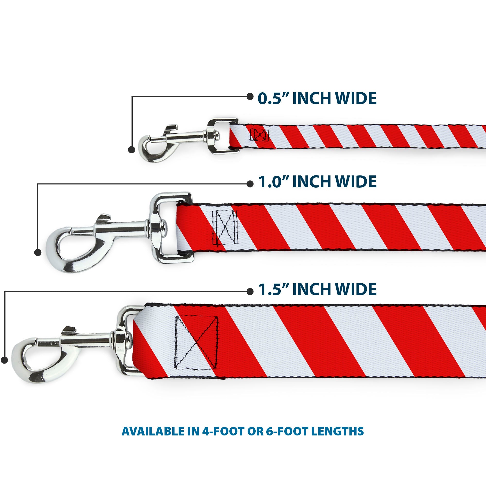Dog Leash - Candy Cane2 Stripe White/Red Dog Leashes Buckle-Down