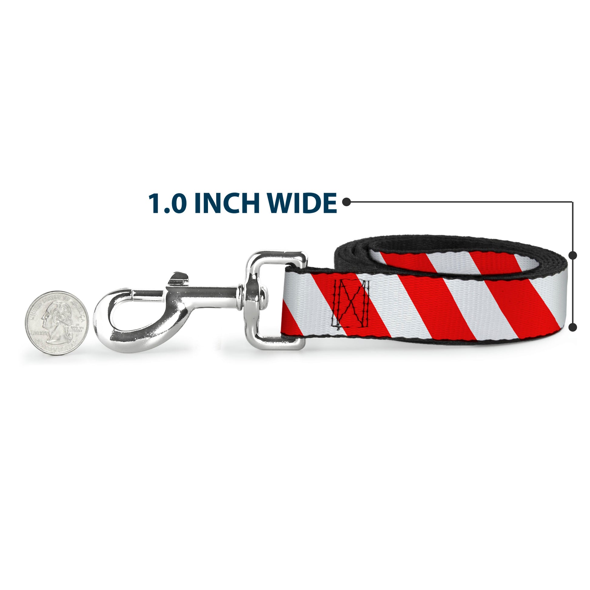 Dog Leash - Candy Cane2 Stripe White/Red Dog Leashes Buckle-Down