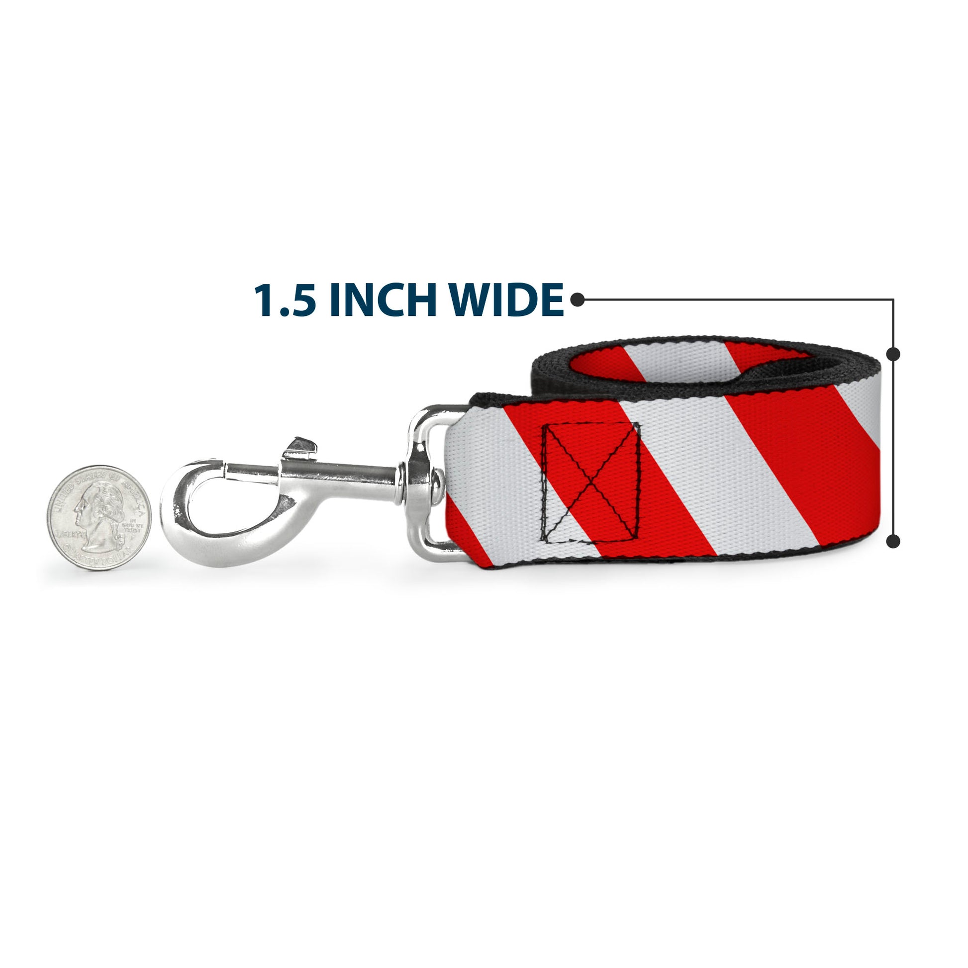 Dog Leash - Candy Cane2 Stripe White/Red Dog Leashes Buckle-Down