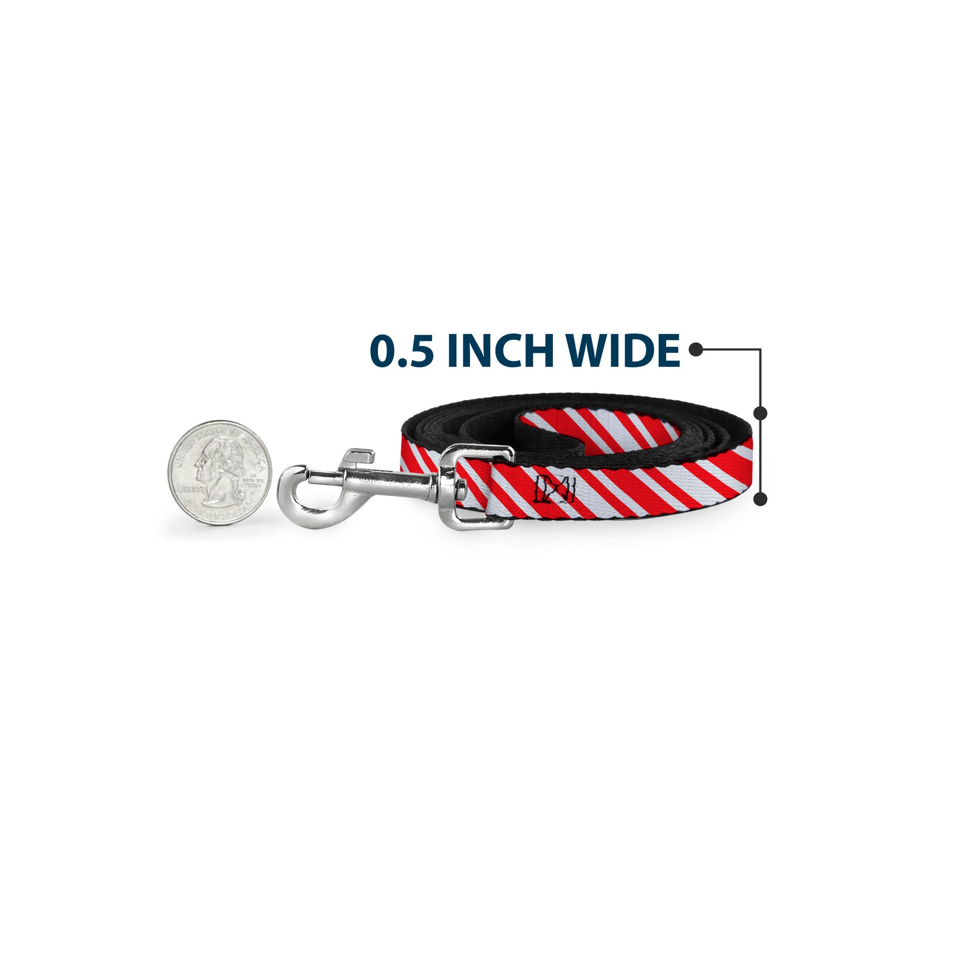 Dog Leash - Candy Cane3 Stripe White/3-Red Dog Leashes Buckle-Down