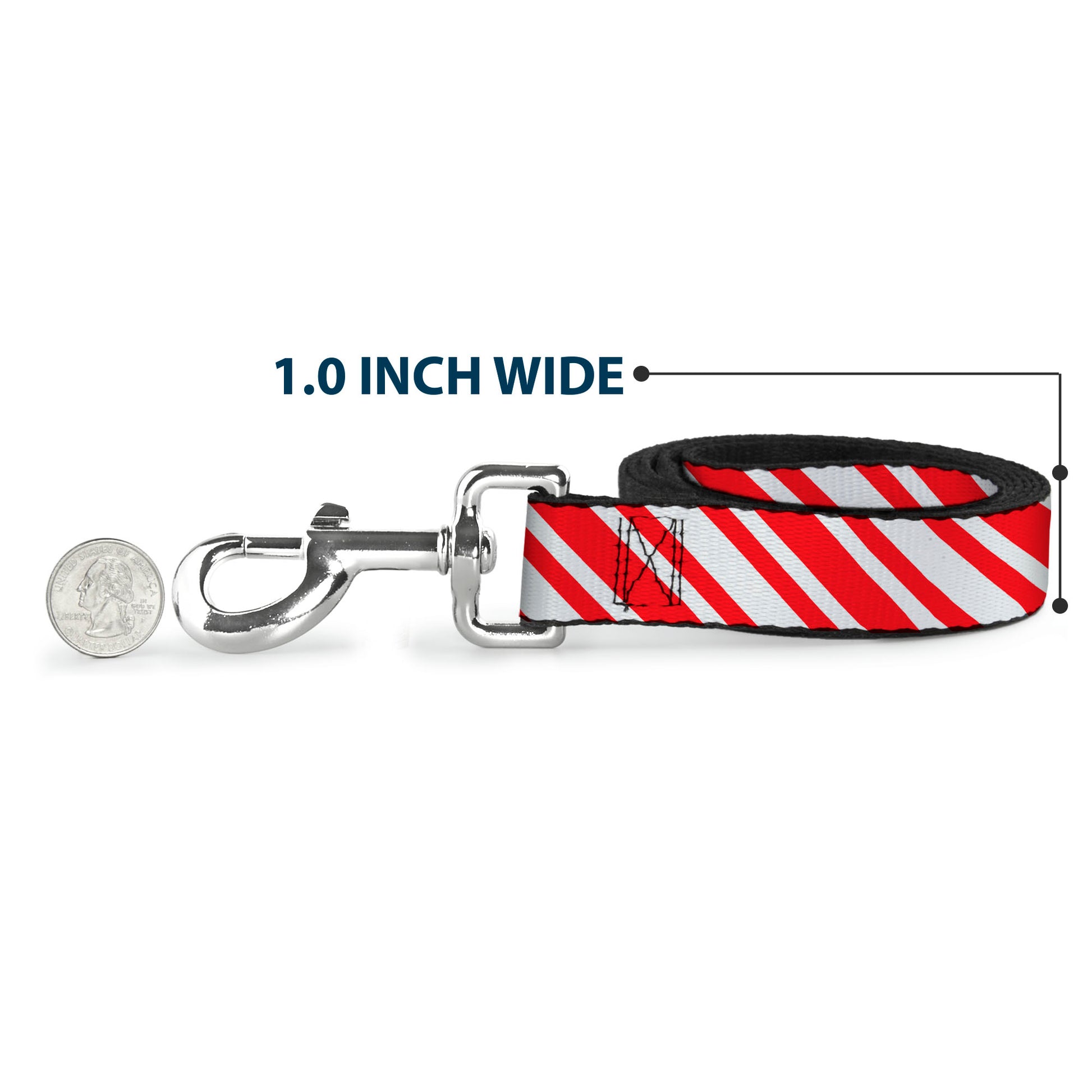 Dog Leash - Candy Cane3 Stripe White/3-Red Dog Leashes Buckle-Down