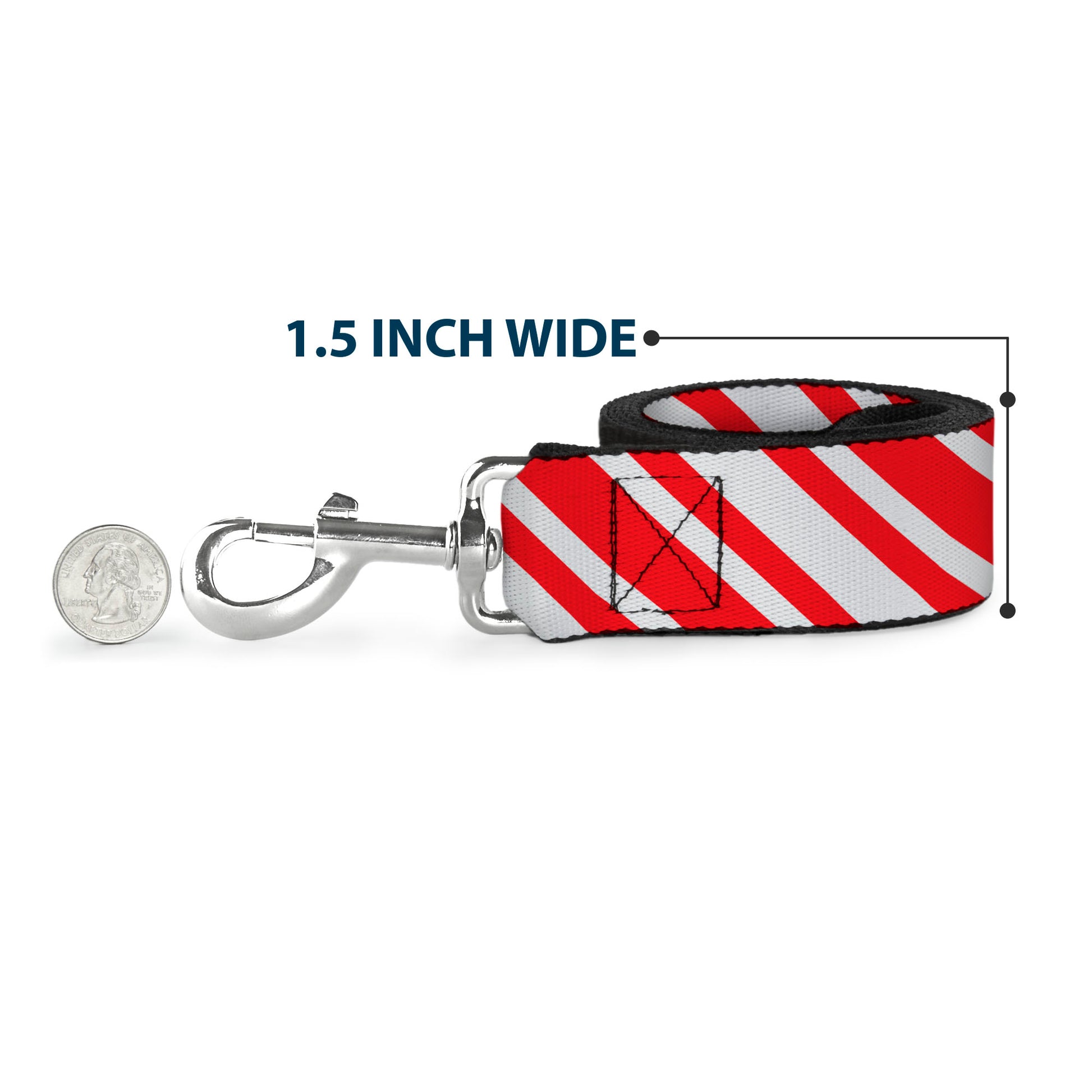 Dog Leash - Candy Cane3 Stripe White/3-Red Dog Leashes Buckle-Down