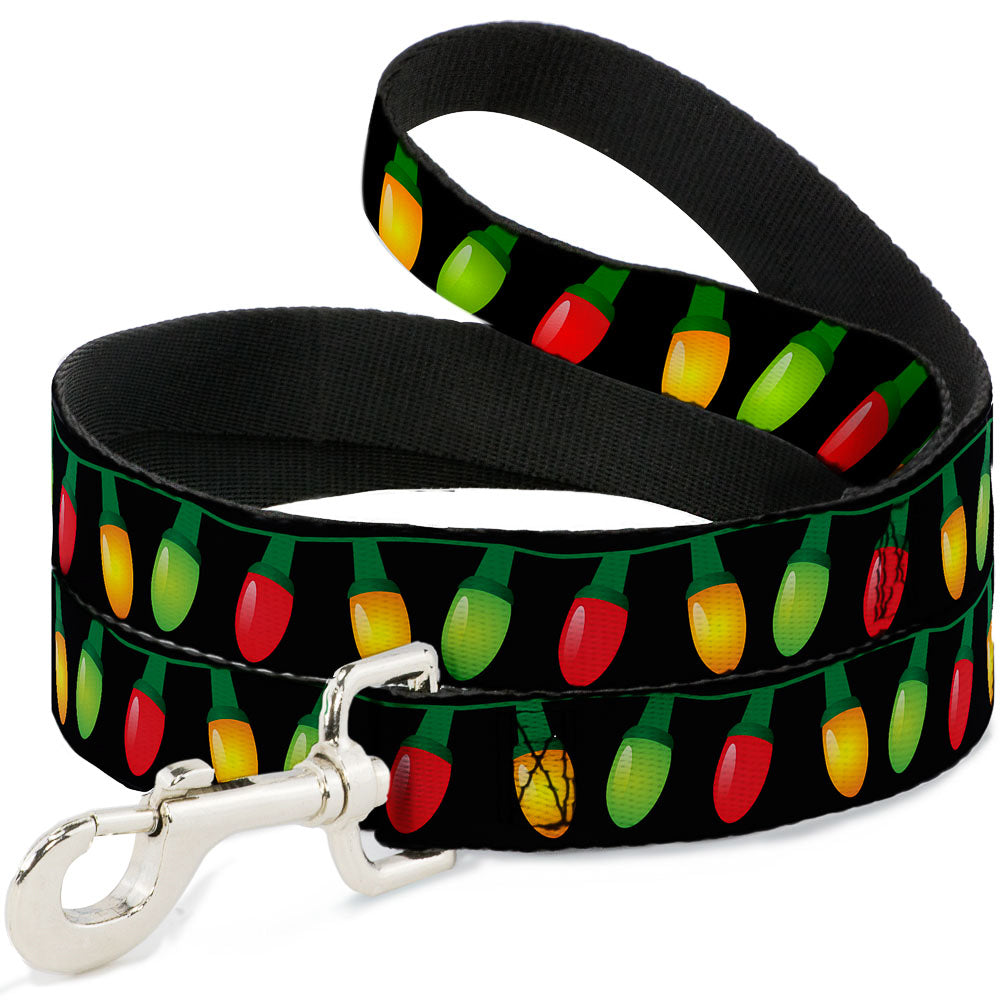 Dog Leash - Christmas Lights Black/Multi Color Dog Leashes Buckle-Down