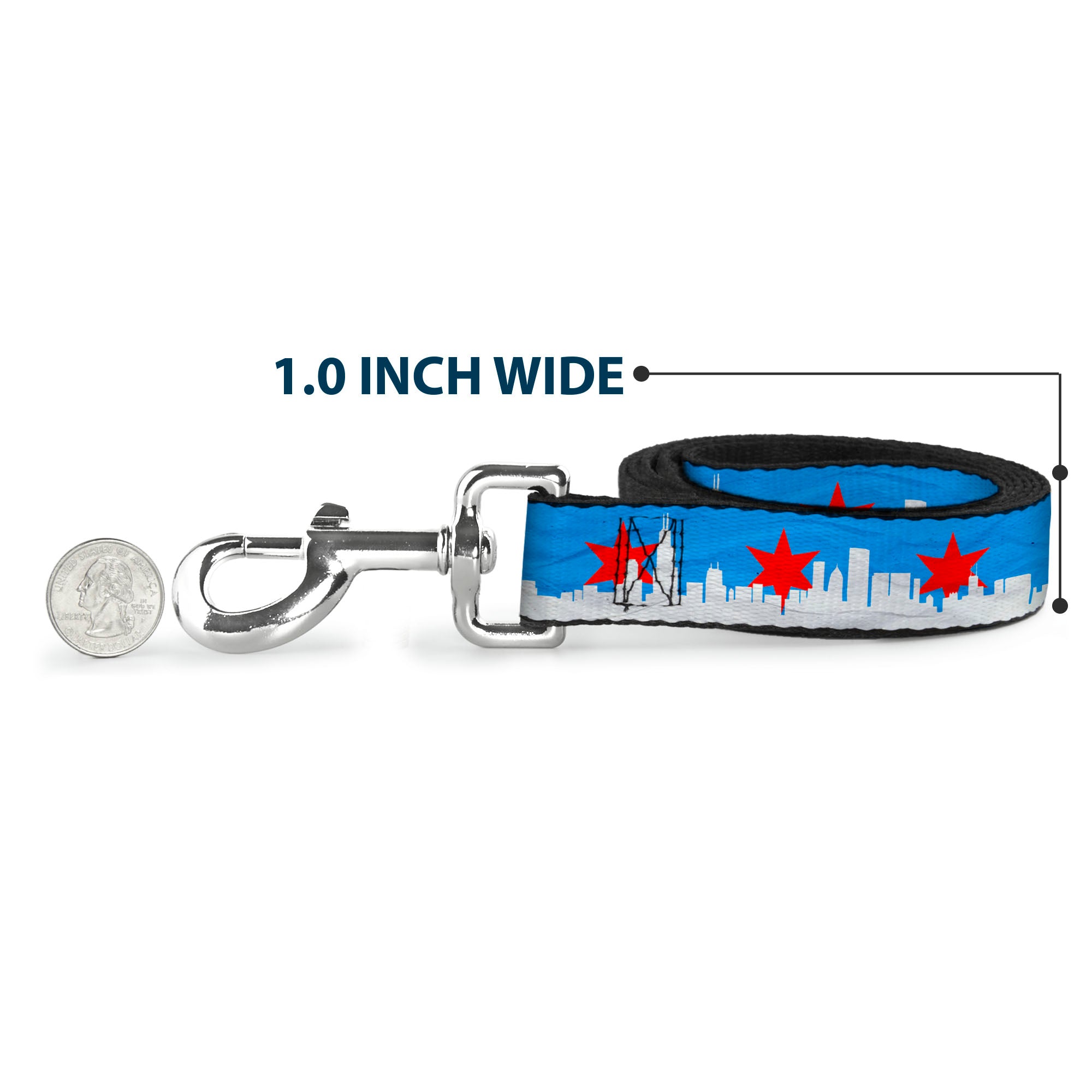 Dog Leash - Chicago Skyline/Flag Distressed Black/White/Red Dog Leashes Buckle-Down