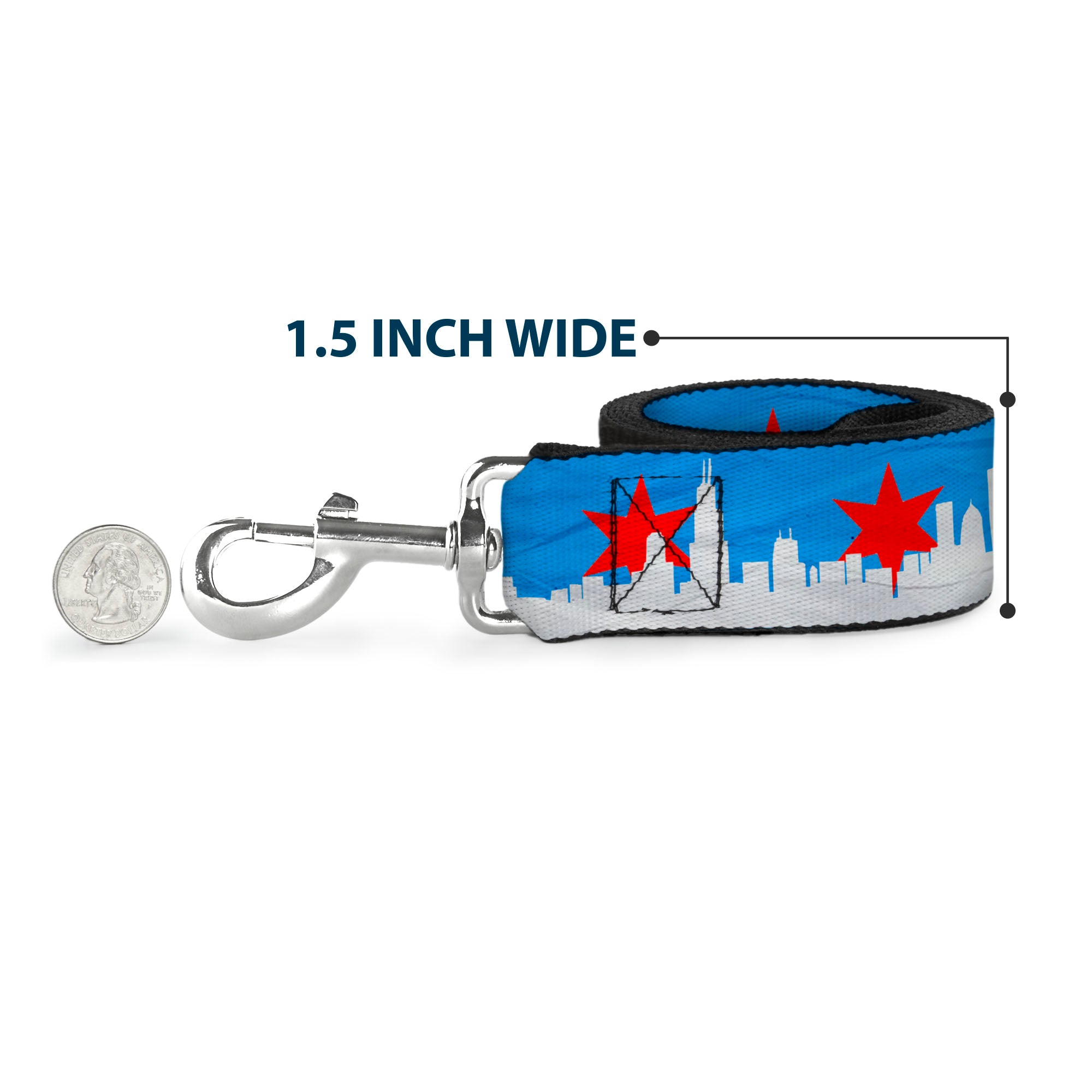 Dog Leash - Chicago Skyline/Flag Distressed Black/White/Red Dog Leashes Buckle-Down