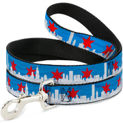 Dog Leash - Chicago Skyline/Flag Distressed Black/White/Red Dog Leashes Buckle-Down