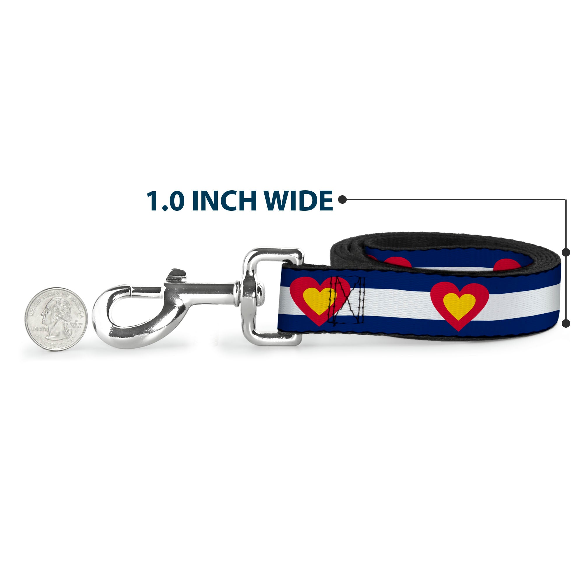 Dog Leash - Colorado Heart Blue/White/Red/Yellow Dog Leashes Buckle-Down