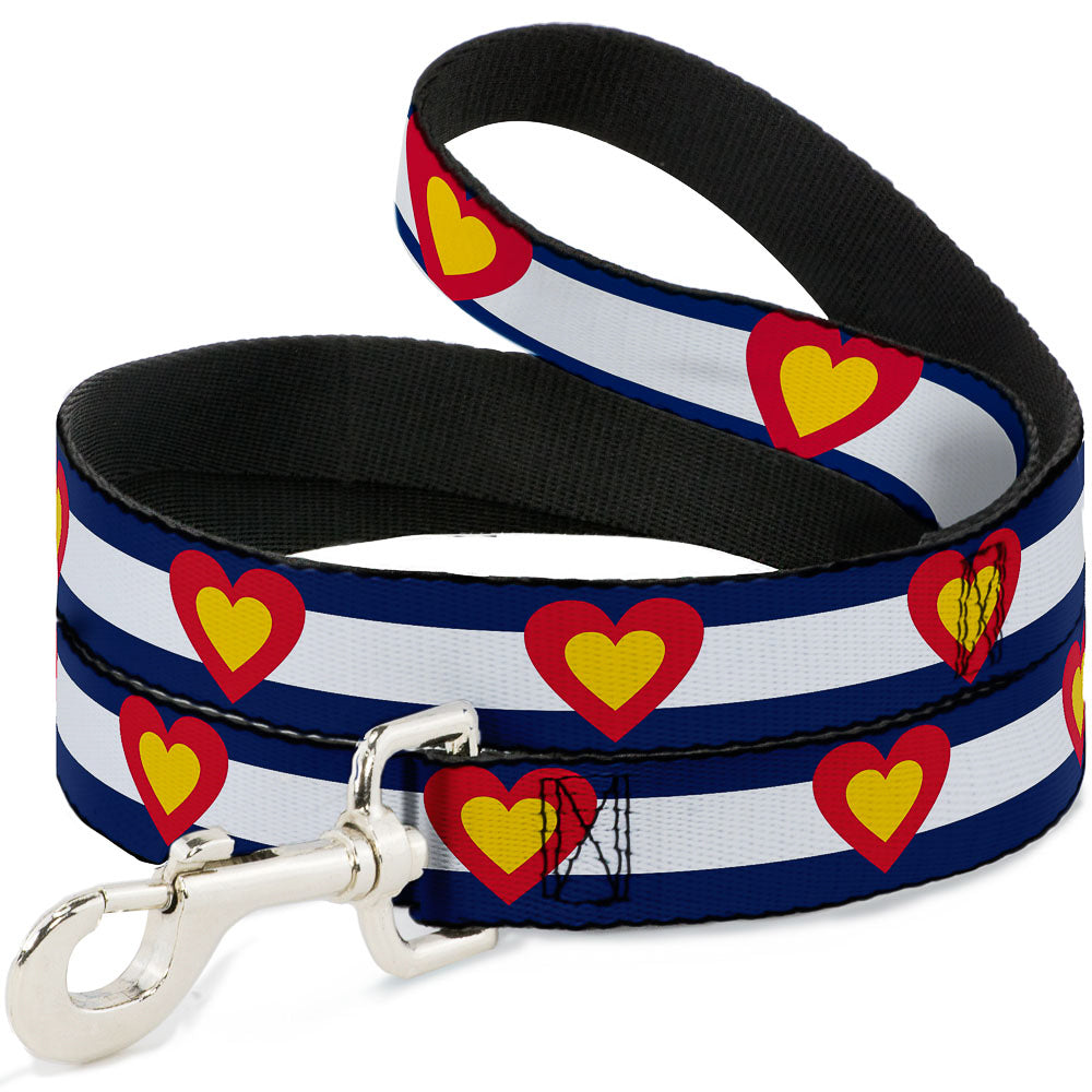 Dog Leash - Colorado Heart Blue/White/Red/Yellow Dog Leashes Buckle-Down