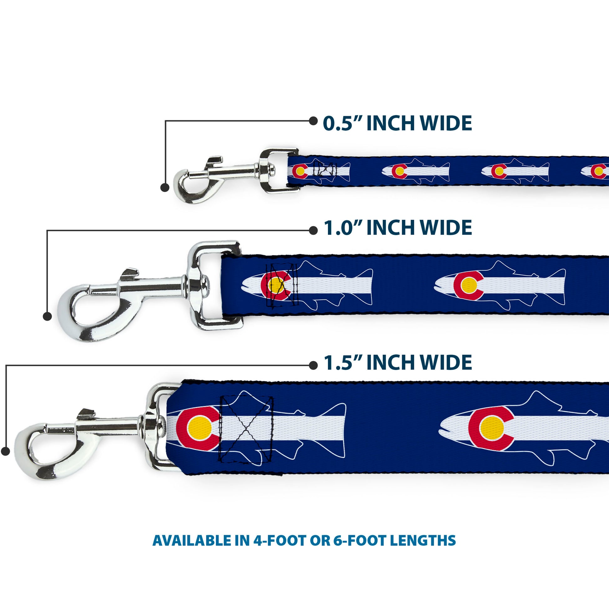 Dog Leash - Colorado Trout Flag/Snowy Mountains Blues/White/Red/Yellow Dog Leashes Buckle-Down