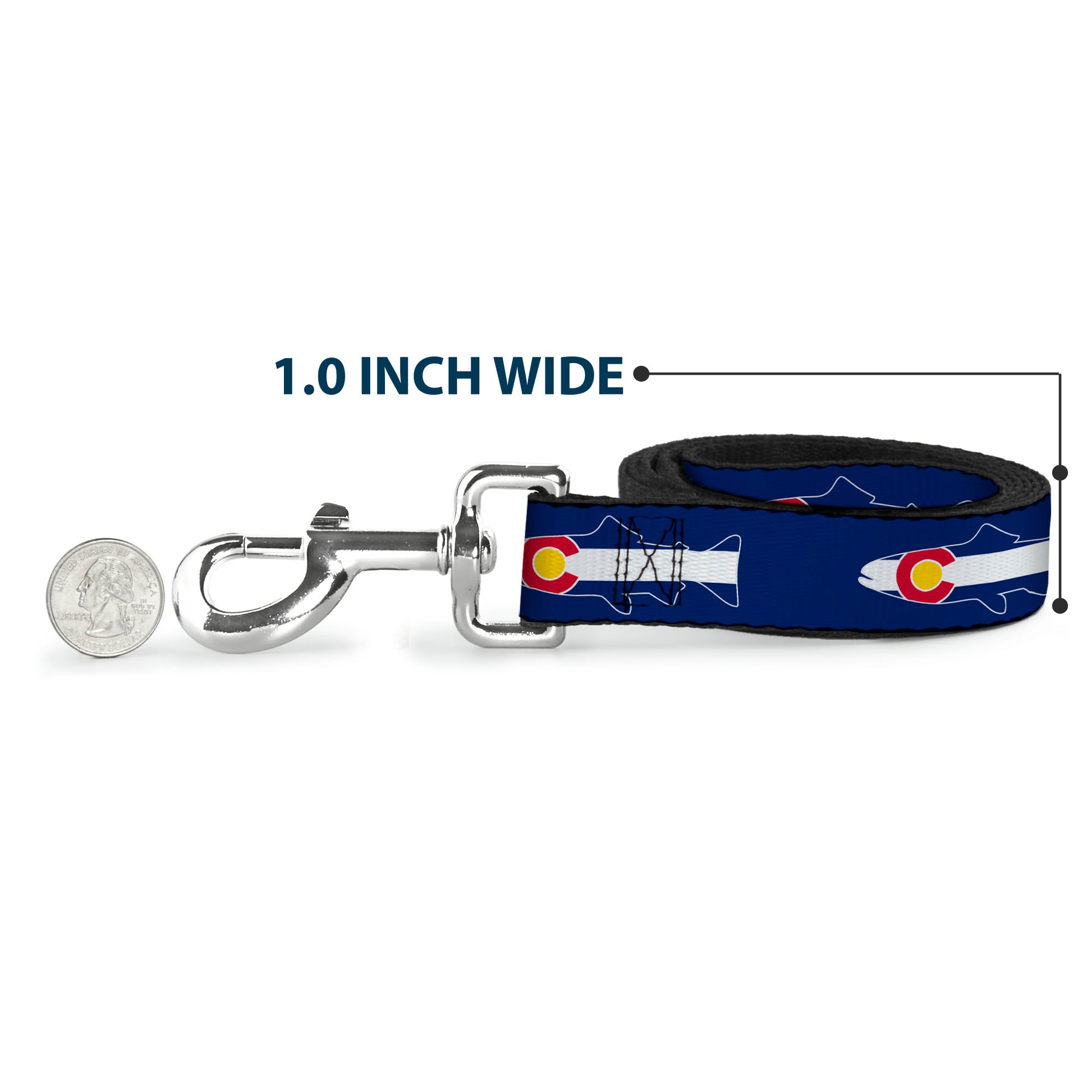 Dog Leash - Colorado Trout Flag/Snowy Mountains Blues/White/Red/Yellow Dog Leashes Buckle-Down