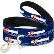 Dog Leash - Colorado Trout Flag/Snowy Mountains Blues/White/Red/Yellow Dog Leashes Buckle-Down
