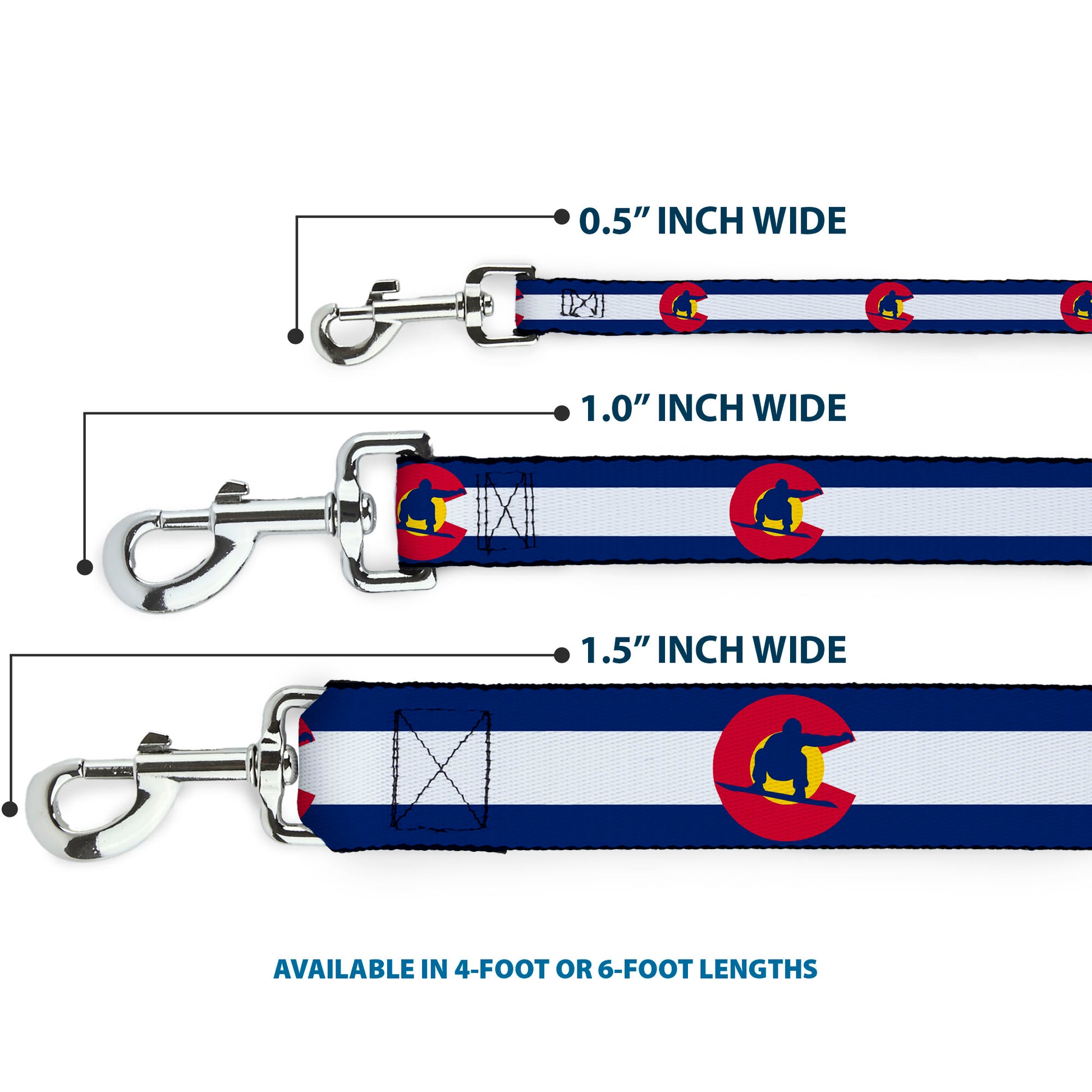 Dog Leash - Colorado Flag/Snowboarder Blue/White/Red/Yellow Dog Leashes Buckle-Down