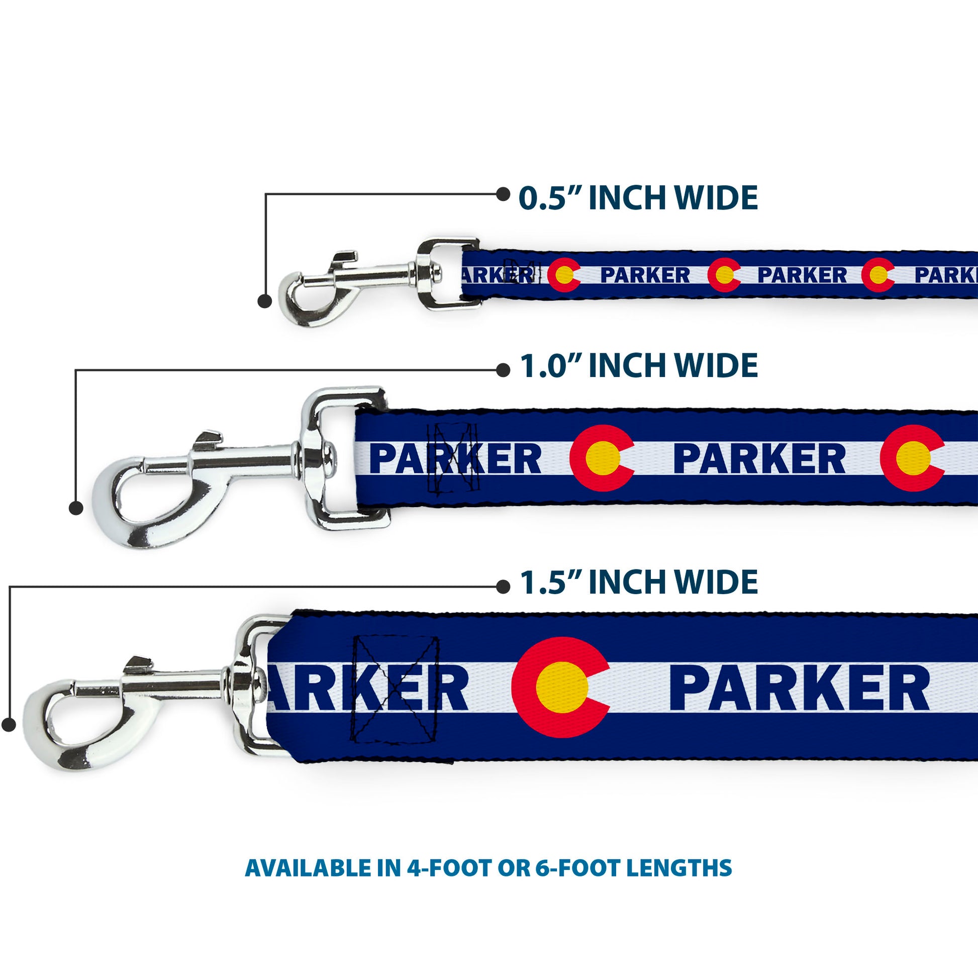 Dog Leash - Colorado PARKER Flag Blue/White/Red/Yellow Dog Leashes Buckle-Down