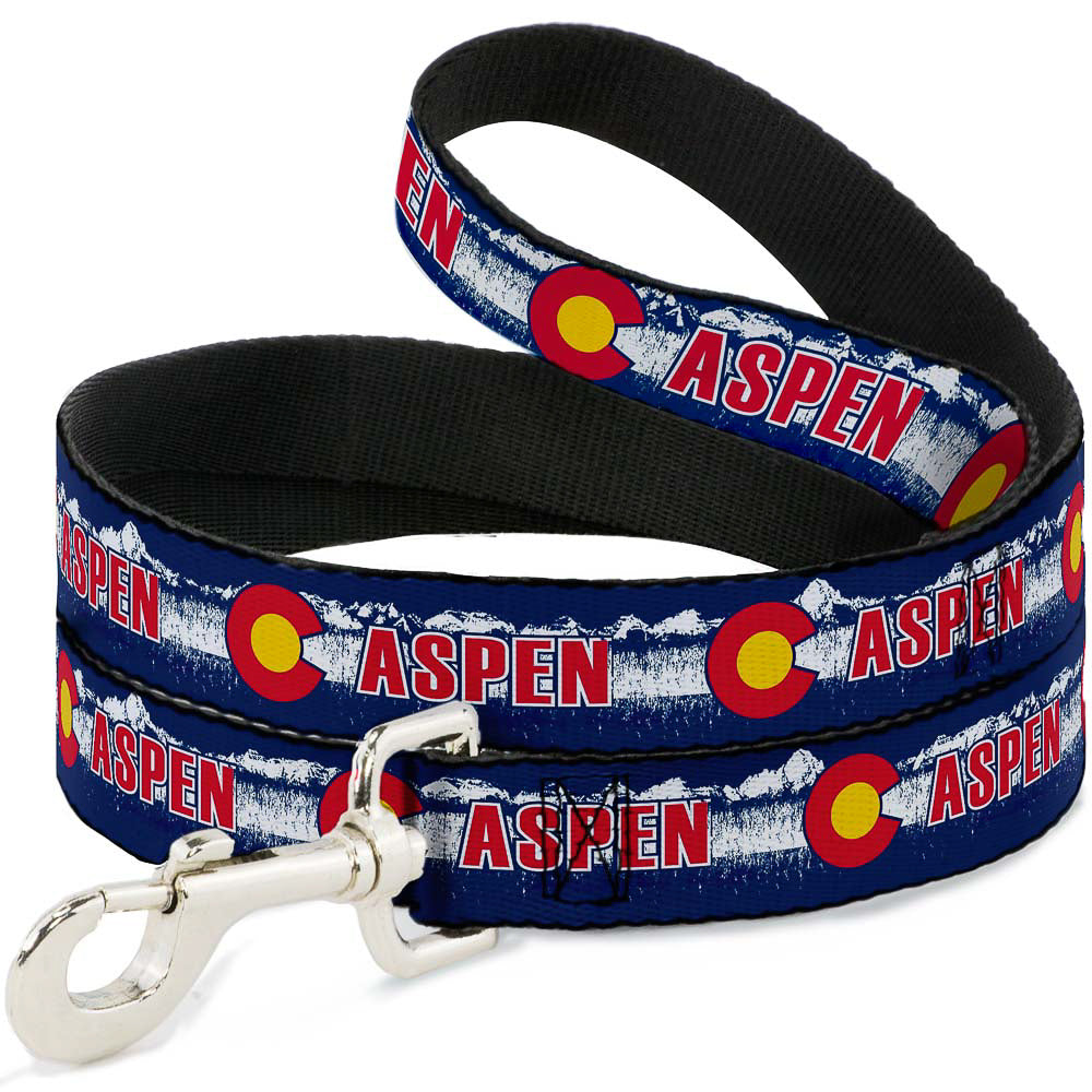 Dog Leash - Colorado ASPEN Flag/Snowy Mountains Weathered Blue/White/Red/Yellows Dog Leashes Buckle-Down